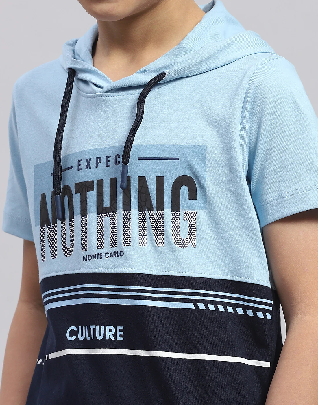 Boys Blue Printed Hooded Half Sleeve T-Shirt - Image 6