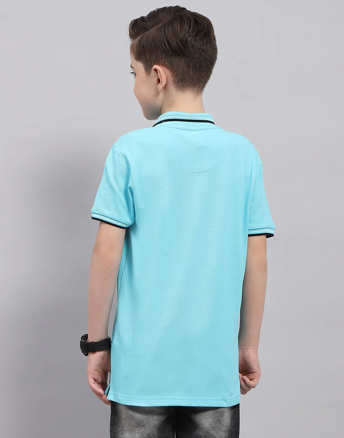Boys Blue Printed Polo Collar Half Sleeve T-Shirt - Image 6