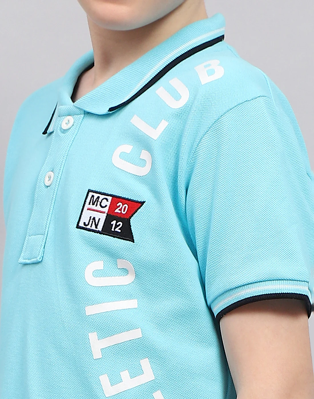 Boys Blue Printed Polo Collar Half Sleeve T-Shirt - Image 7