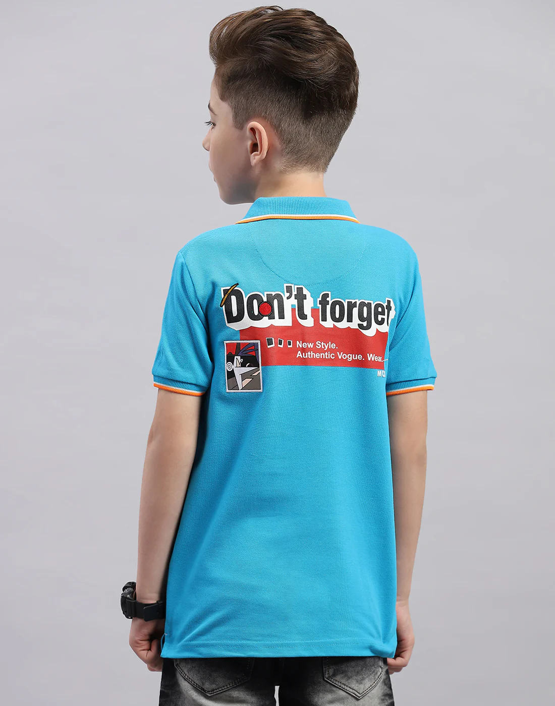 Boys Blue Printed Polo Collar Half Sleeve T-Shirt - Image 6