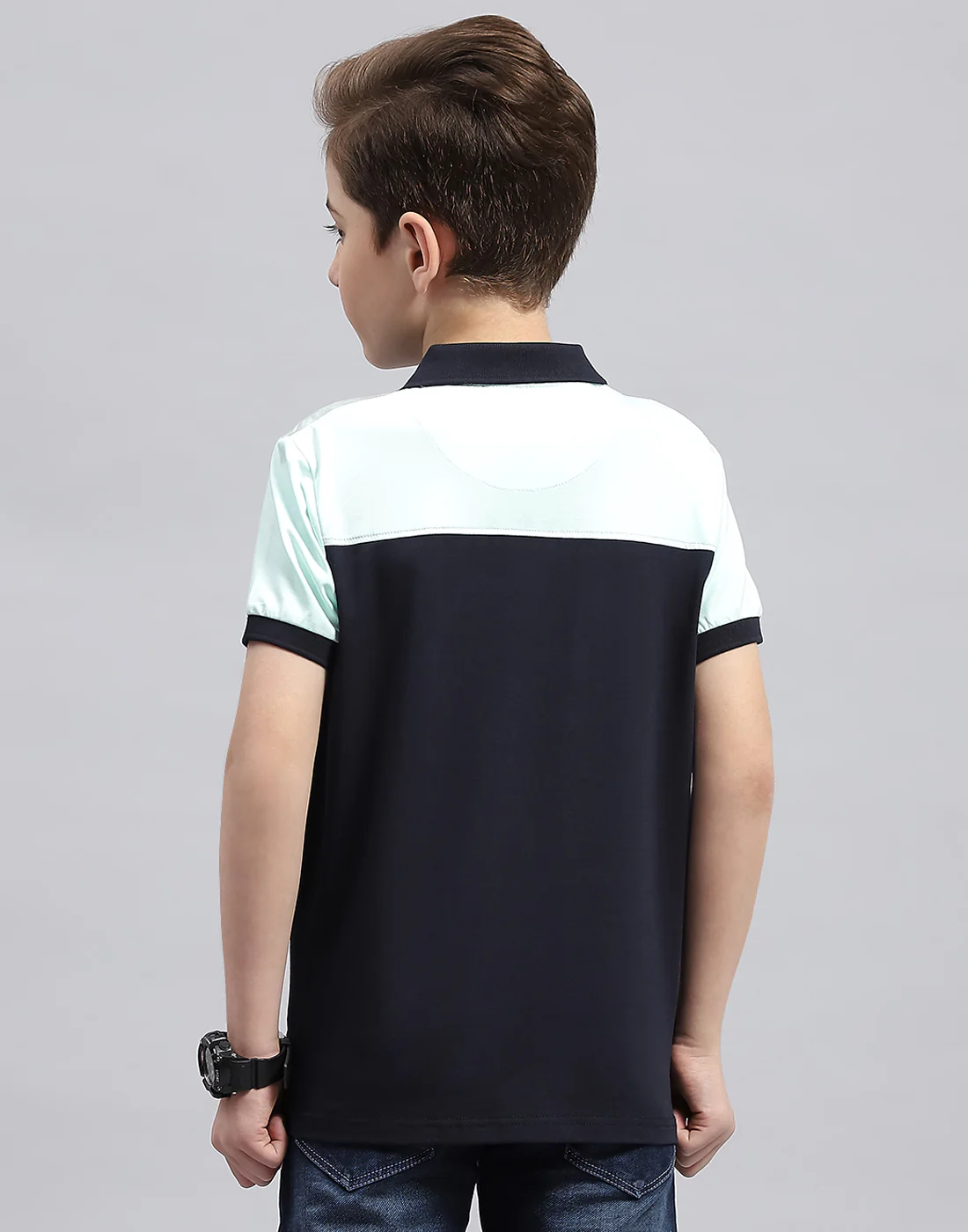 Boys Blue Printed Polo Collar Half Sleeve T-Shirt - Image 5