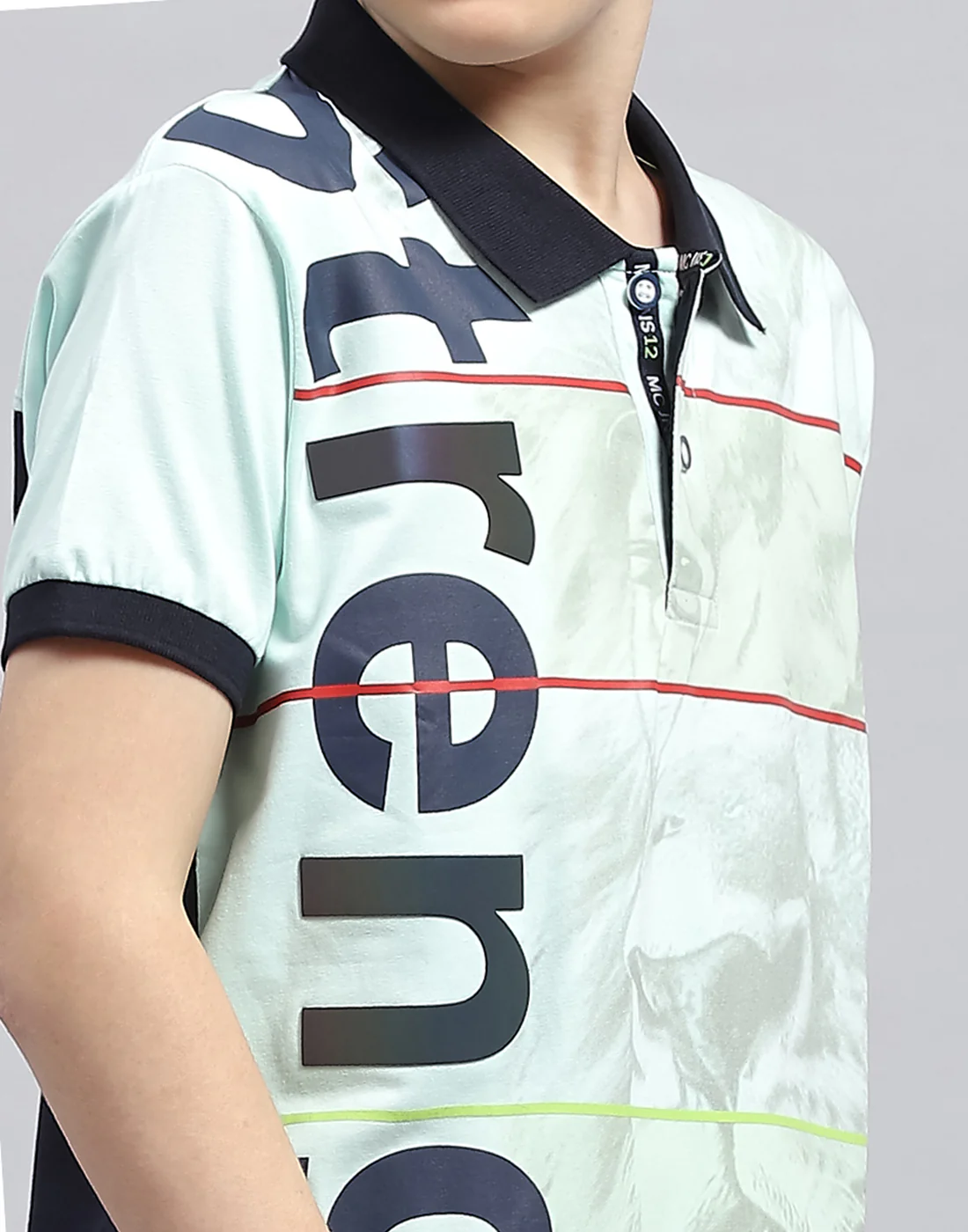 Boys Blue Printed Polo Collar Half Sleeve T-Shirt - Image 6