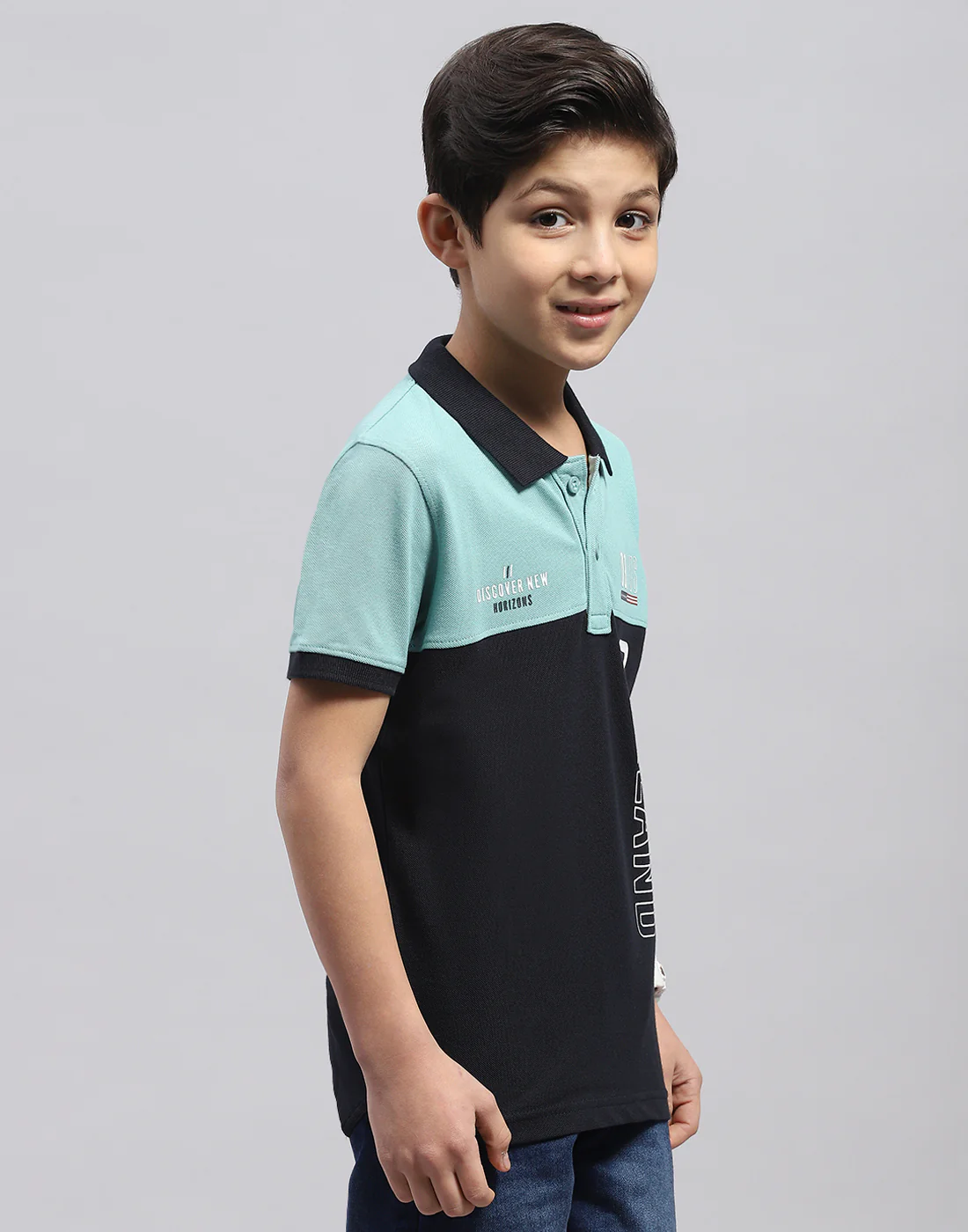 Boys Blue Printed Polo Collar Half Sleeve T-Shirt - Image 4