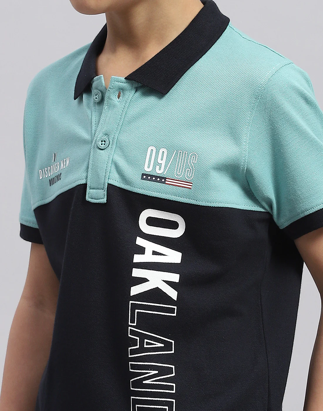 Boys Blue Printed Polo Collar Half Sleeve T-Shirt - Image 6