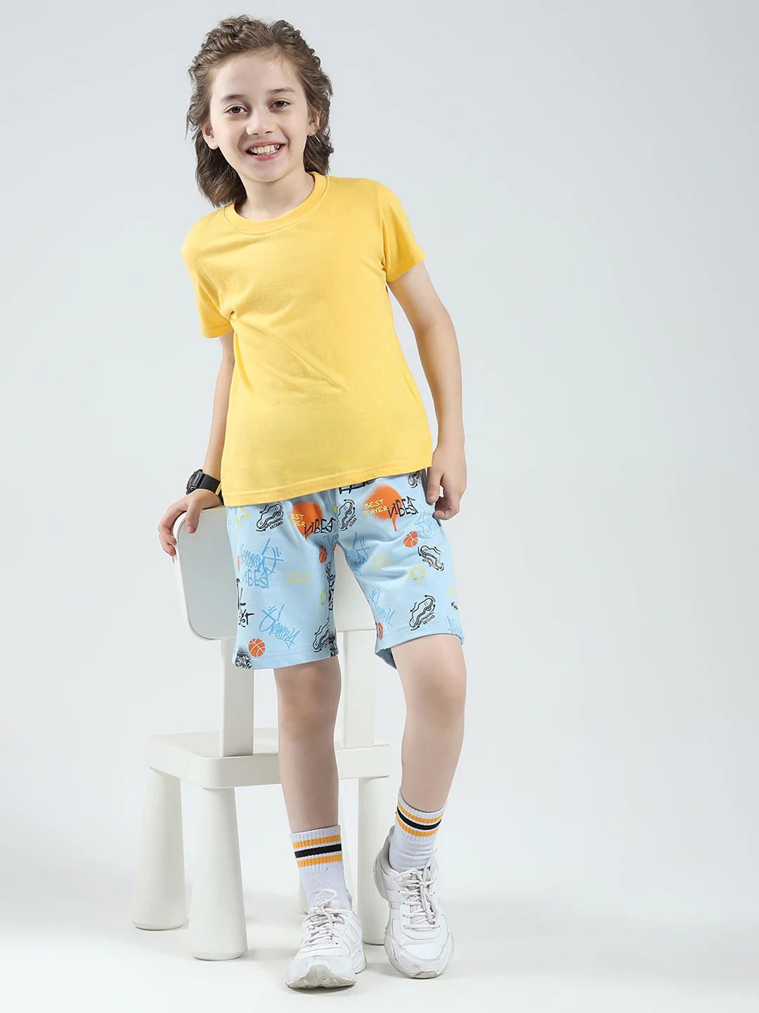 Boys Blue Printed Regular Fit Bermuda - Image 2