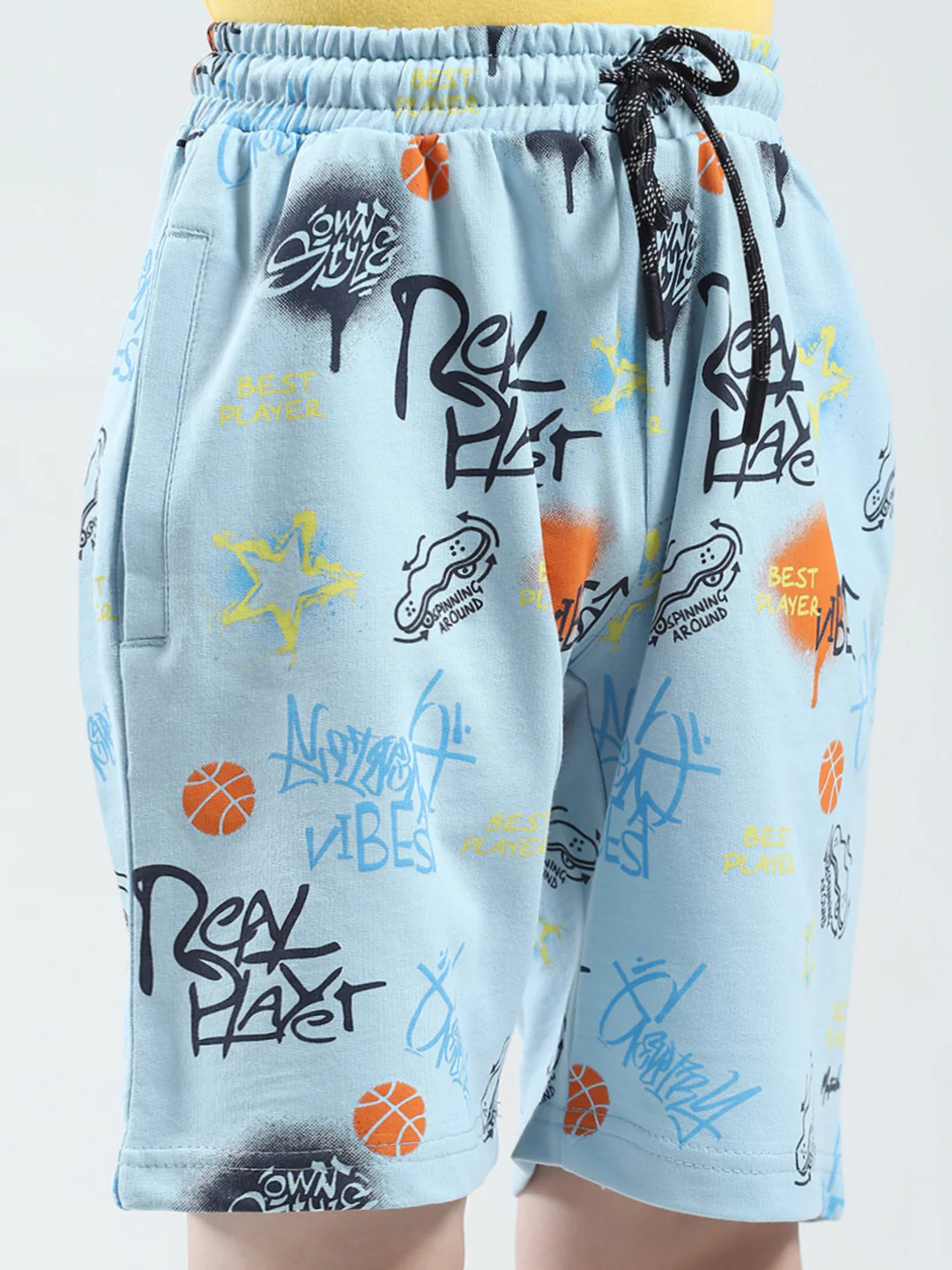 Boys Blue Printed Regular Fit Bermuda - Image 6