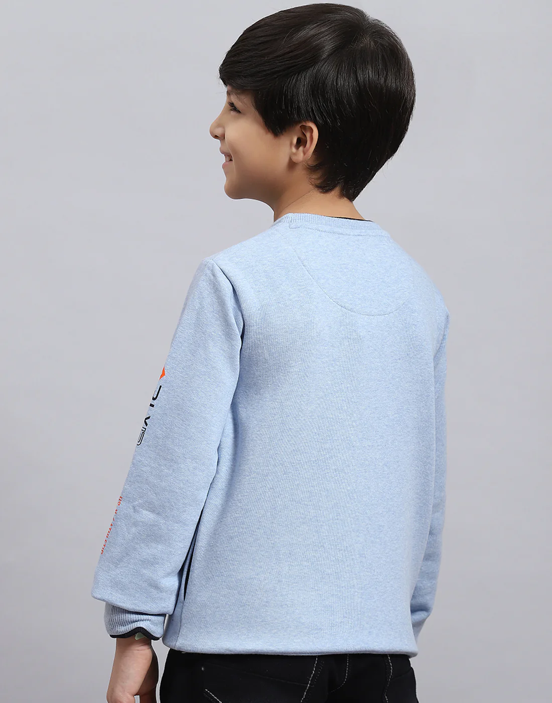 Boys Blue Printed Round Neck Full Sleeve Sweatshirt - Image 6