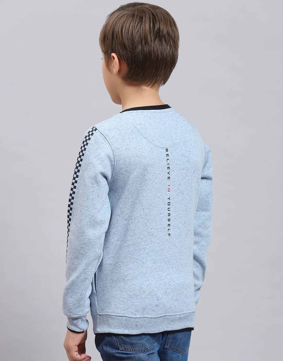 Boys Blue Printed Round Neck Full Sleeve Sweatshirt - Image 6