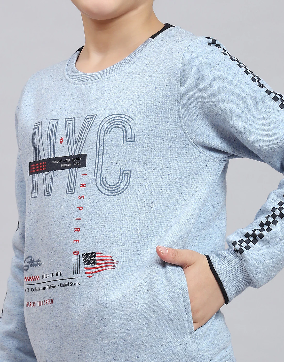 Boys Blue Printed Round Neck Full Sleeve Sweatshirt - Image 7