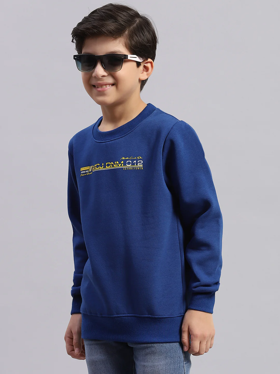 Boys Blue Printed Round Neck Full Sleeve Sweatshirt - Image 3
