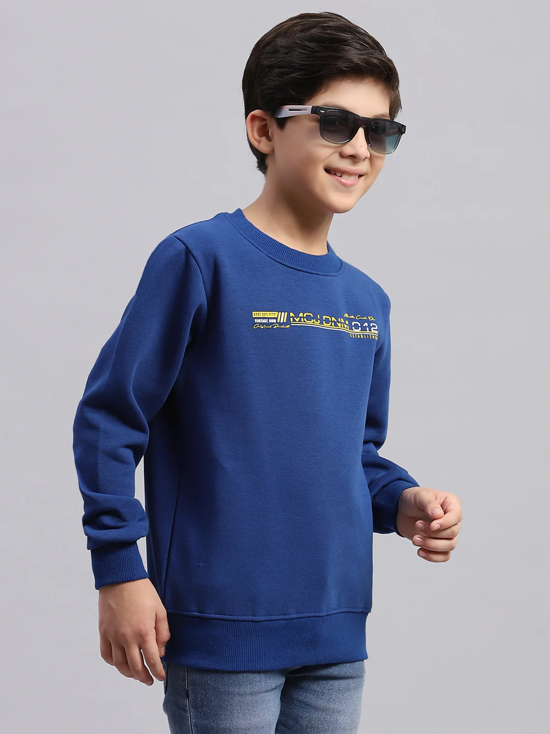 Boys Blue Printed Round Neck Full Sleeve Sweatshirt - Image 4