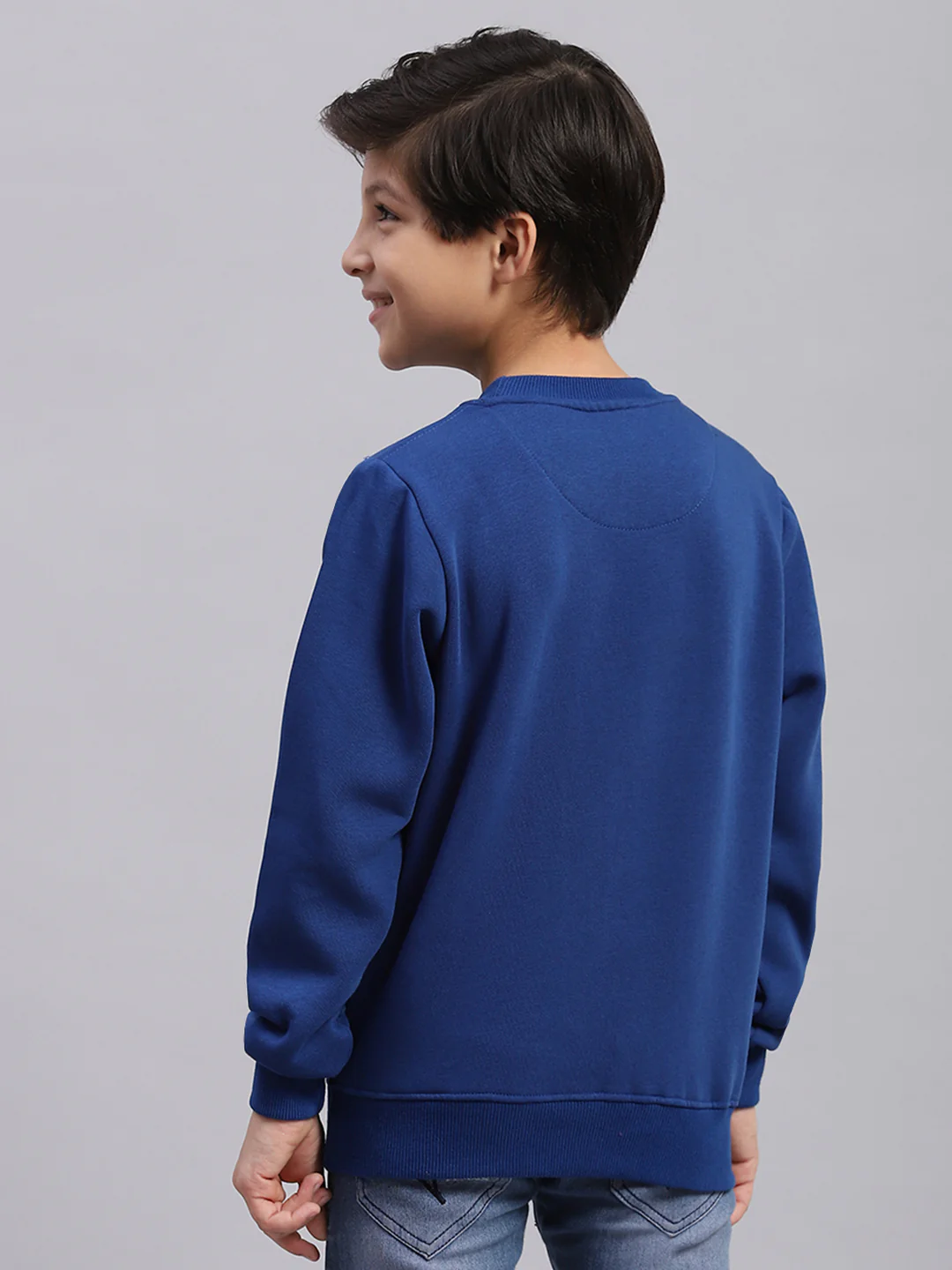 Boys Blue Printed Round Neck Full Sleeve Sweatshirt - Image 5