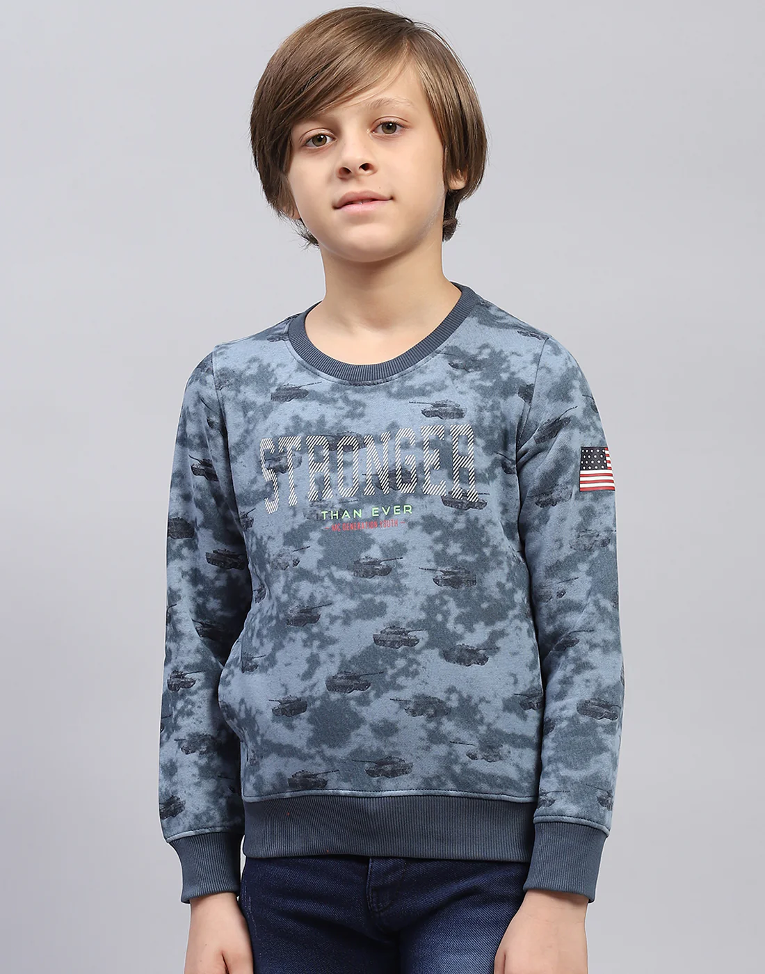 Boys Blue Printed Round Neck Full Sleeve Sweatshirt - Image 2