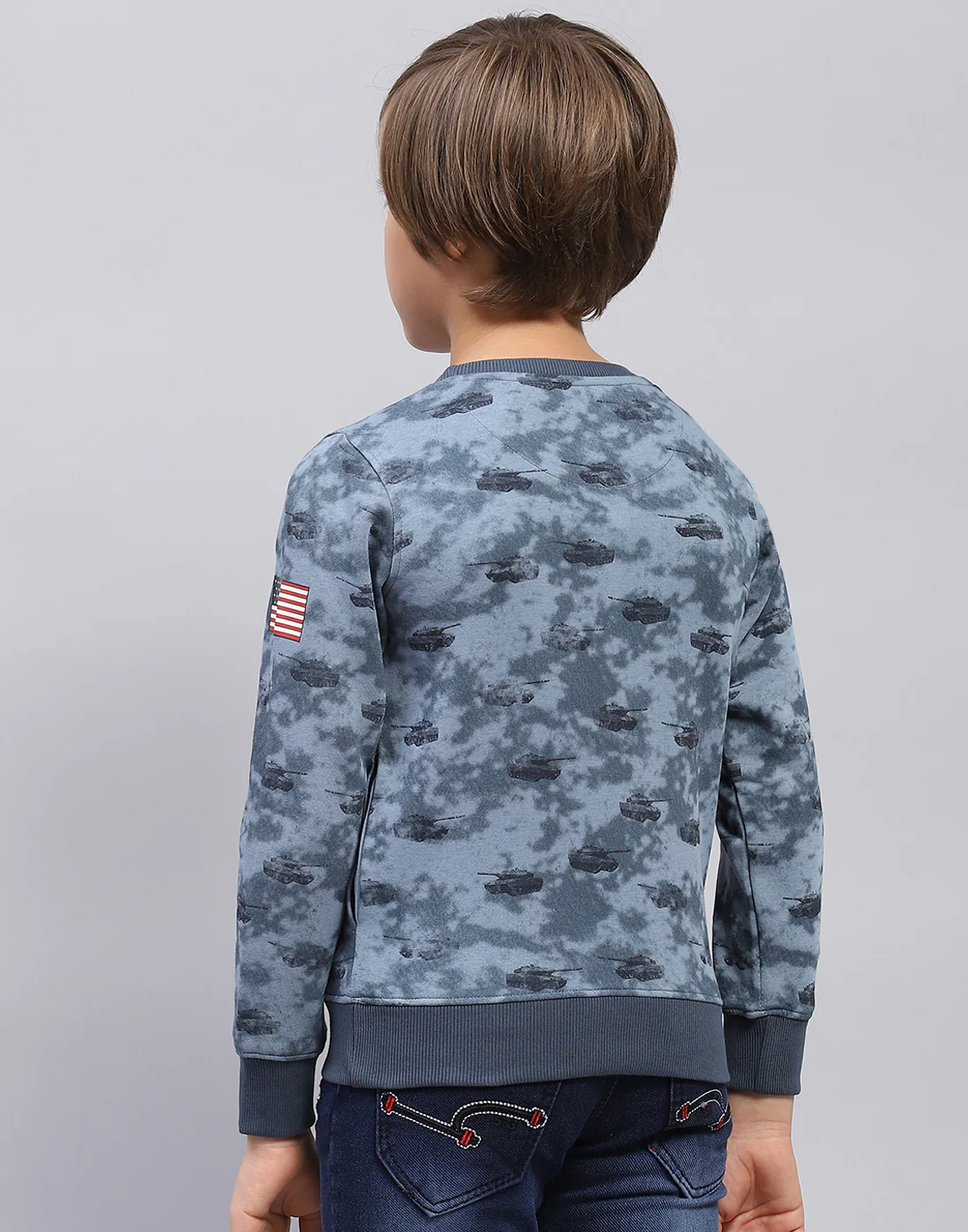 Boys Blue Printed Round Neck Full Sleeve Sweatshirt - Image 5