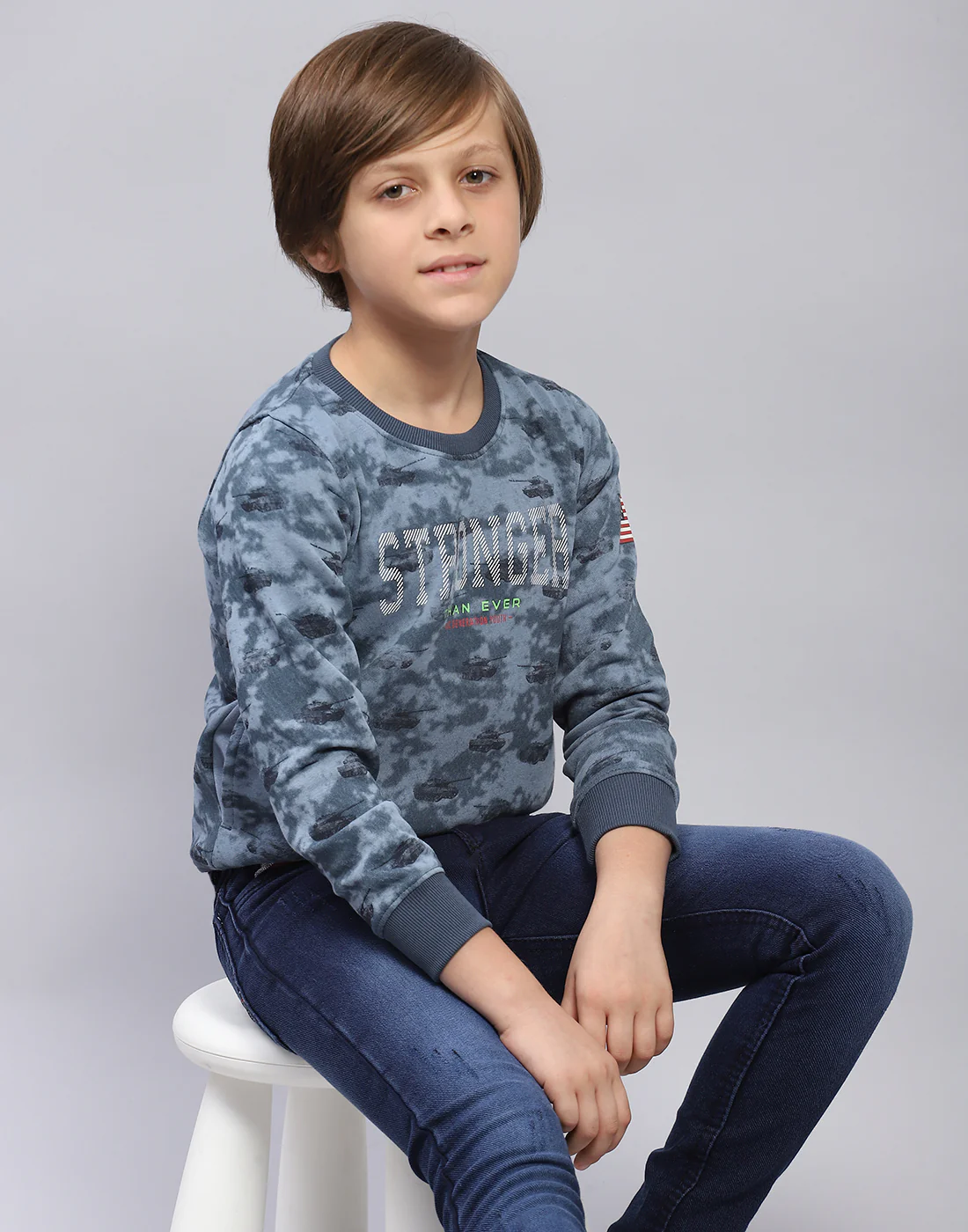 Boys Blue Printed Round Neck Full Sleeve Sweatshirt - Image 6