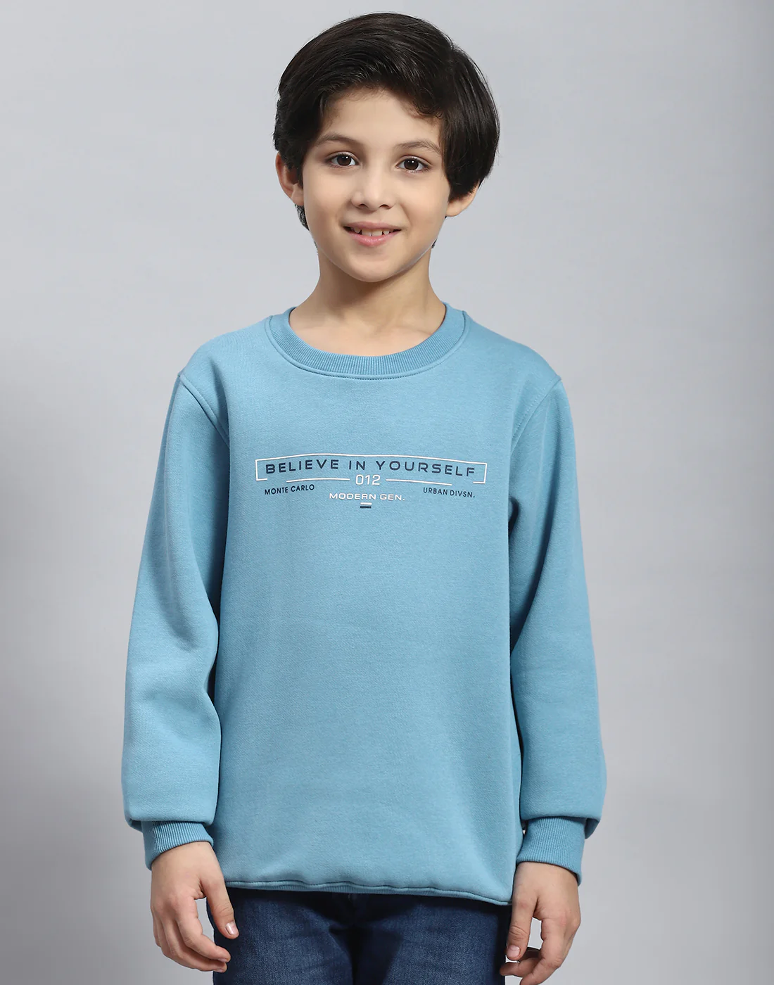 Boys Blue Printed Round Neck Full Sleeve Sweatshirt - Image 2