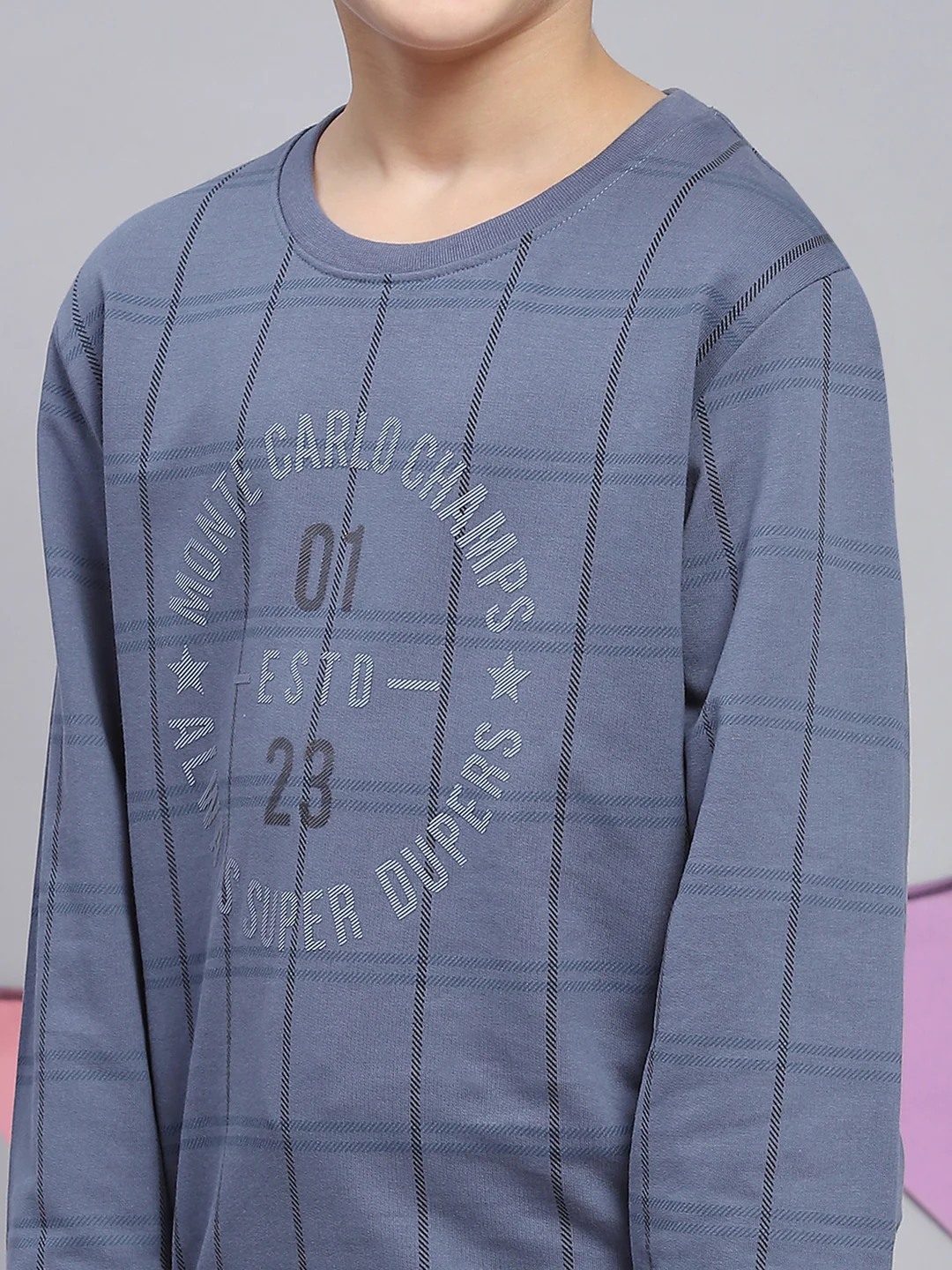 Boys Blue Printed Round Neck Full Sleeve Sweatshirt - Image 6