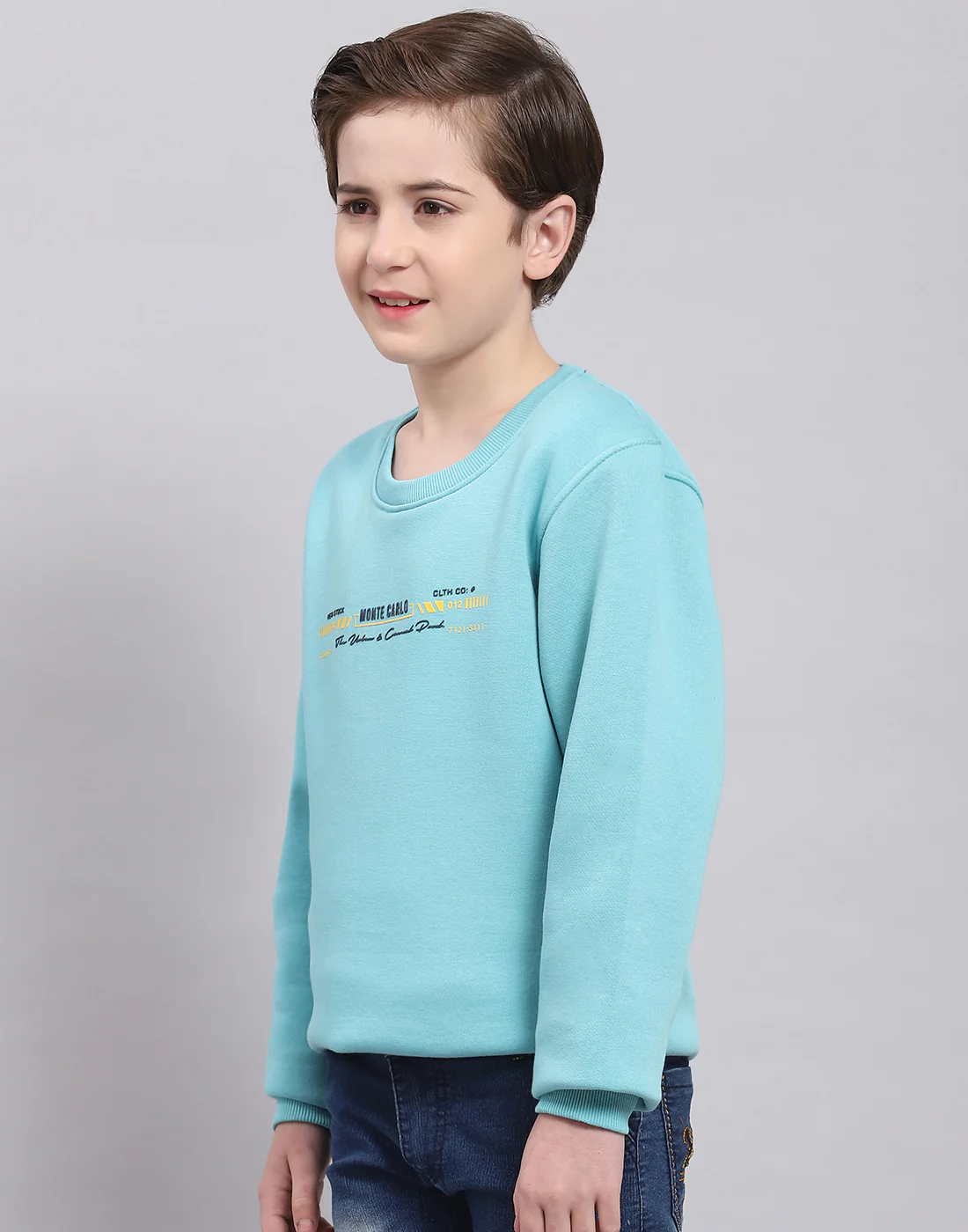 Boys Blue Printed Round Neck Full Sleeve Sweatshirt - Image 3