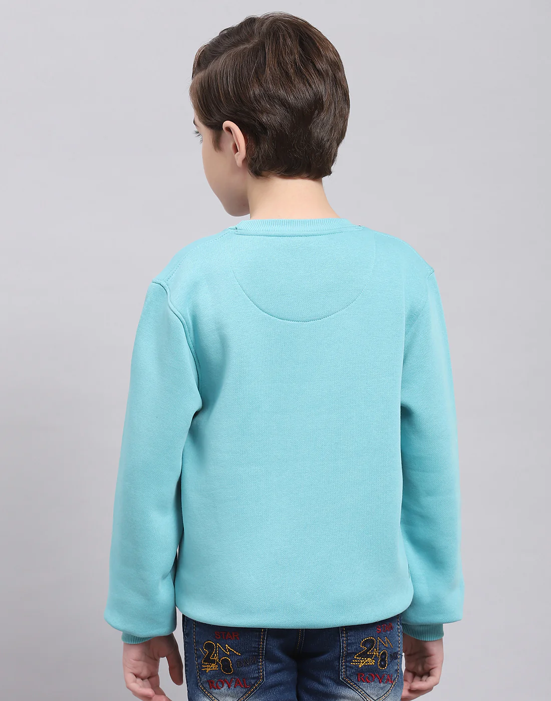 Boys Blue Printed Round Neck Full Sleeve Sweatshirt - Image 5