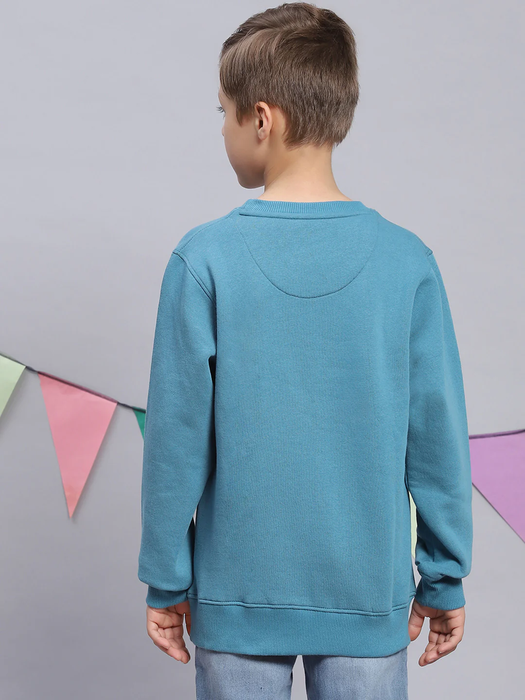 Boys Blue Printed Round Neck Full Sleeve Sweatshirt - Image 5