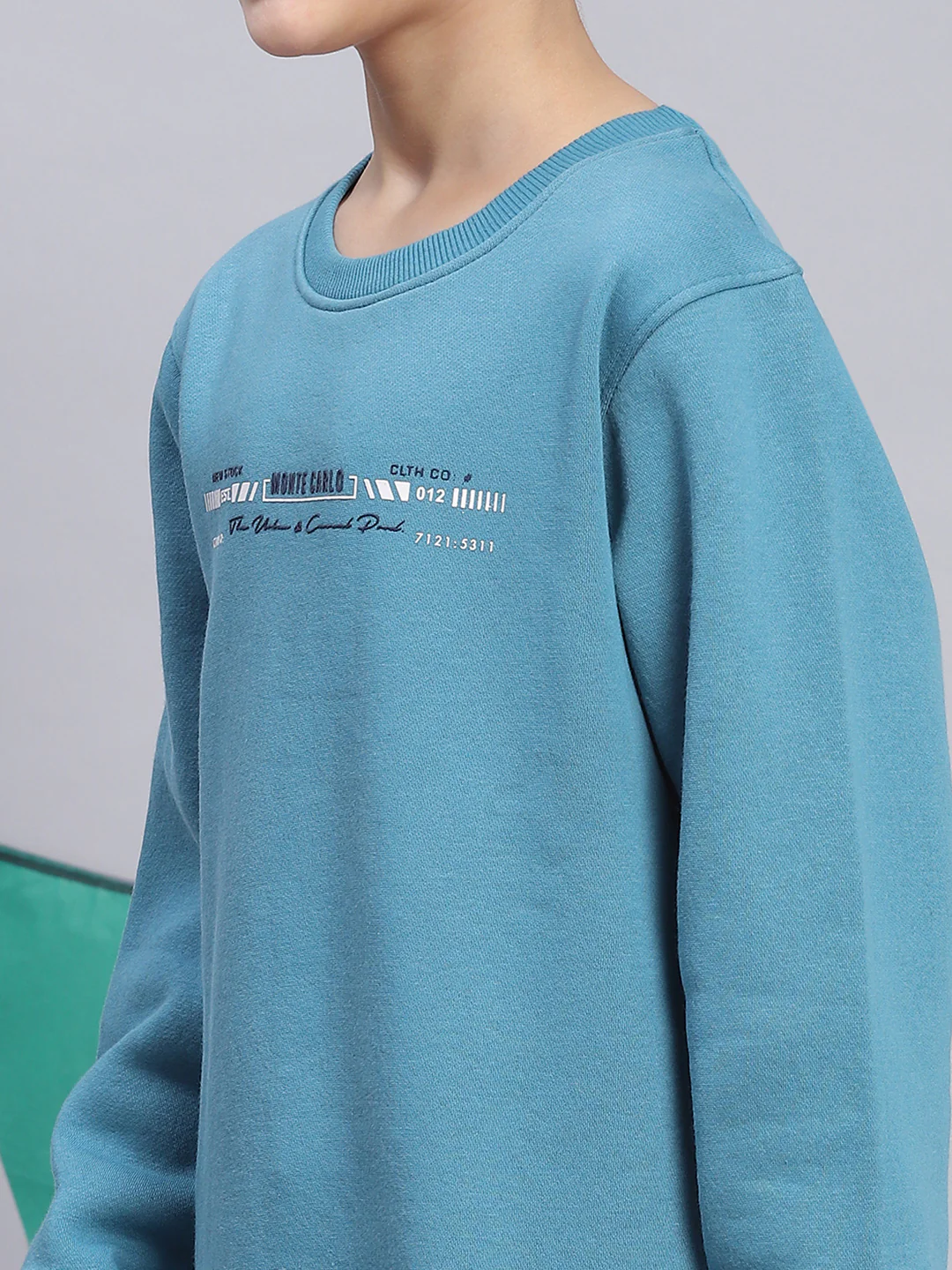 Boys Blue Printed Round Neck Full Sleeve Sweatshirt - Image 6