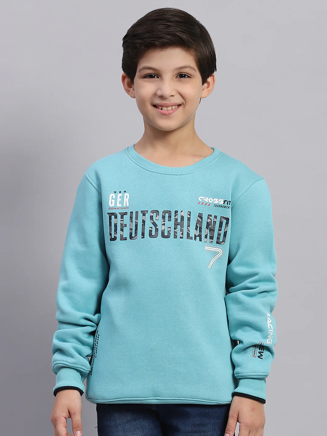 Boys Blue Printed Round Neck Full Sleeve Sweatshirt - Image 2