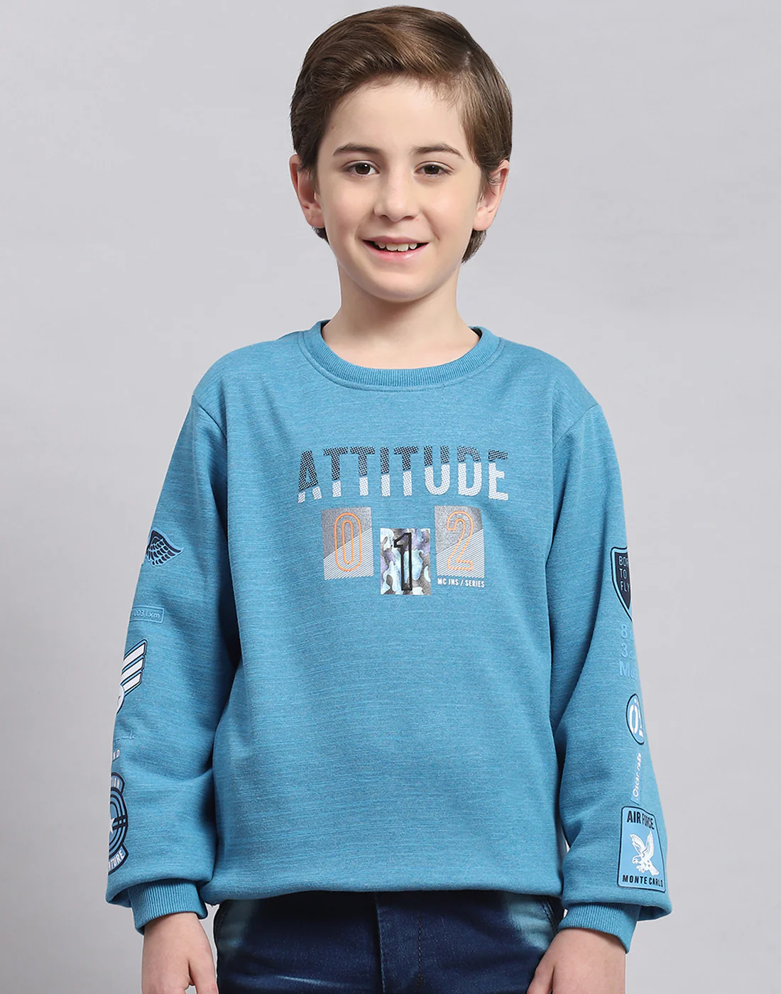 Boys Blue Printed Round Neck Full Sleeve Sweatshirt - Image 2