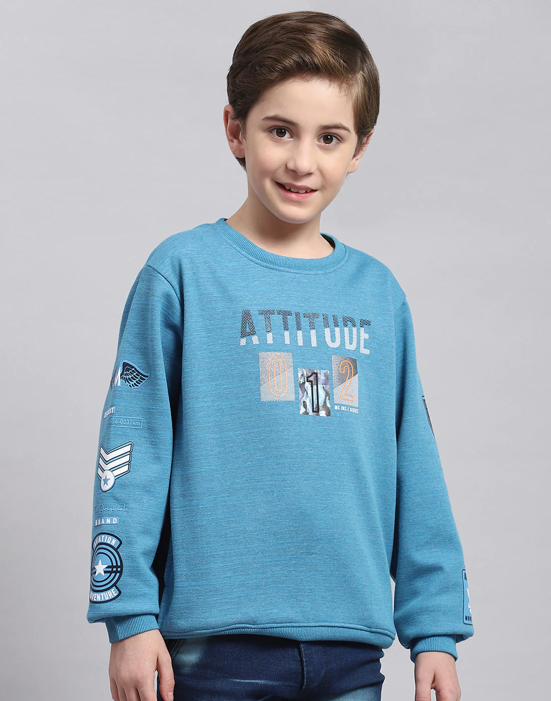 Boys Blue Printed Round Neck Full Sleeve Sweatshirt - Image 4