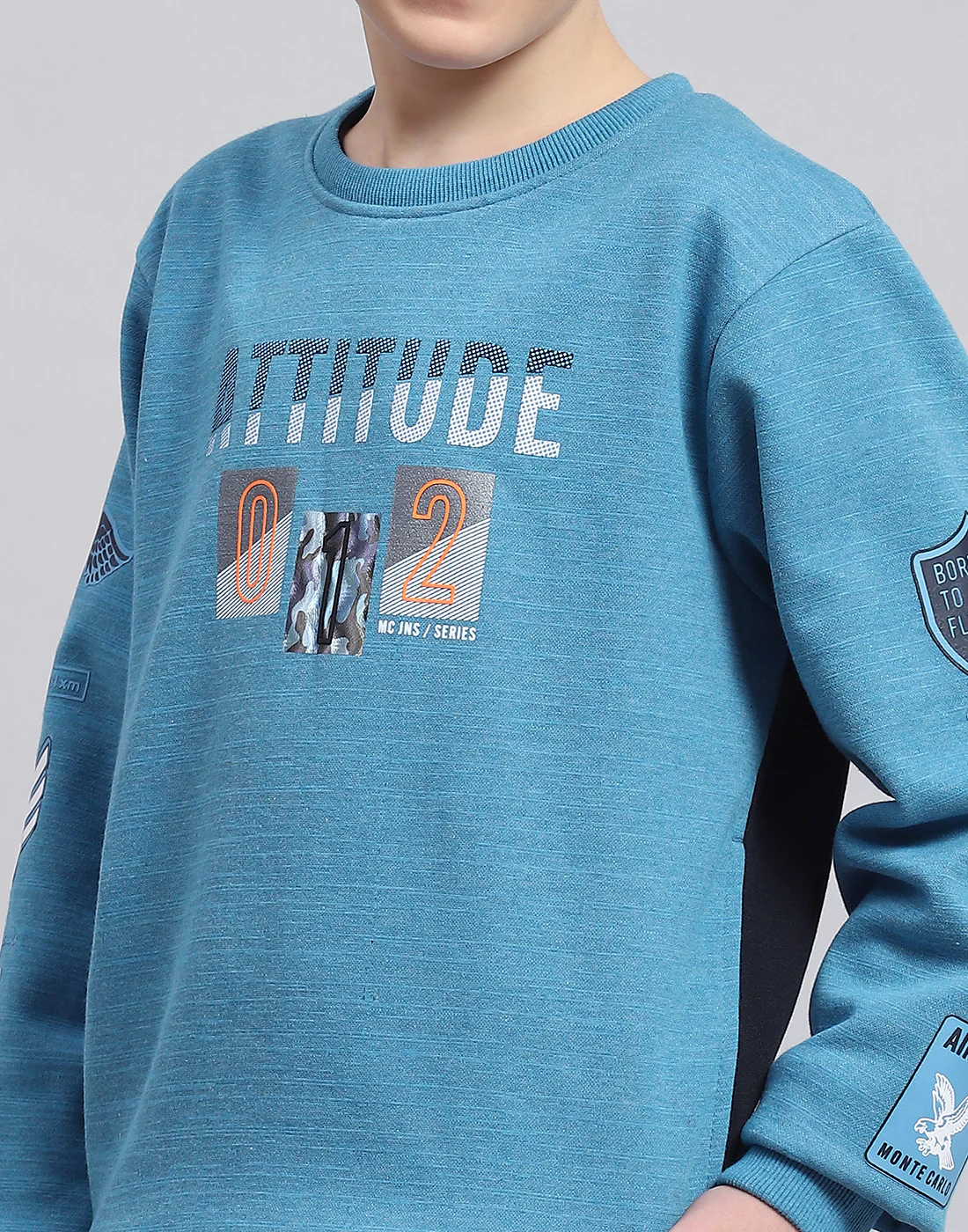 Boys Blue Printed Round Neck Full Sleeve Sweatshirt - Image 6