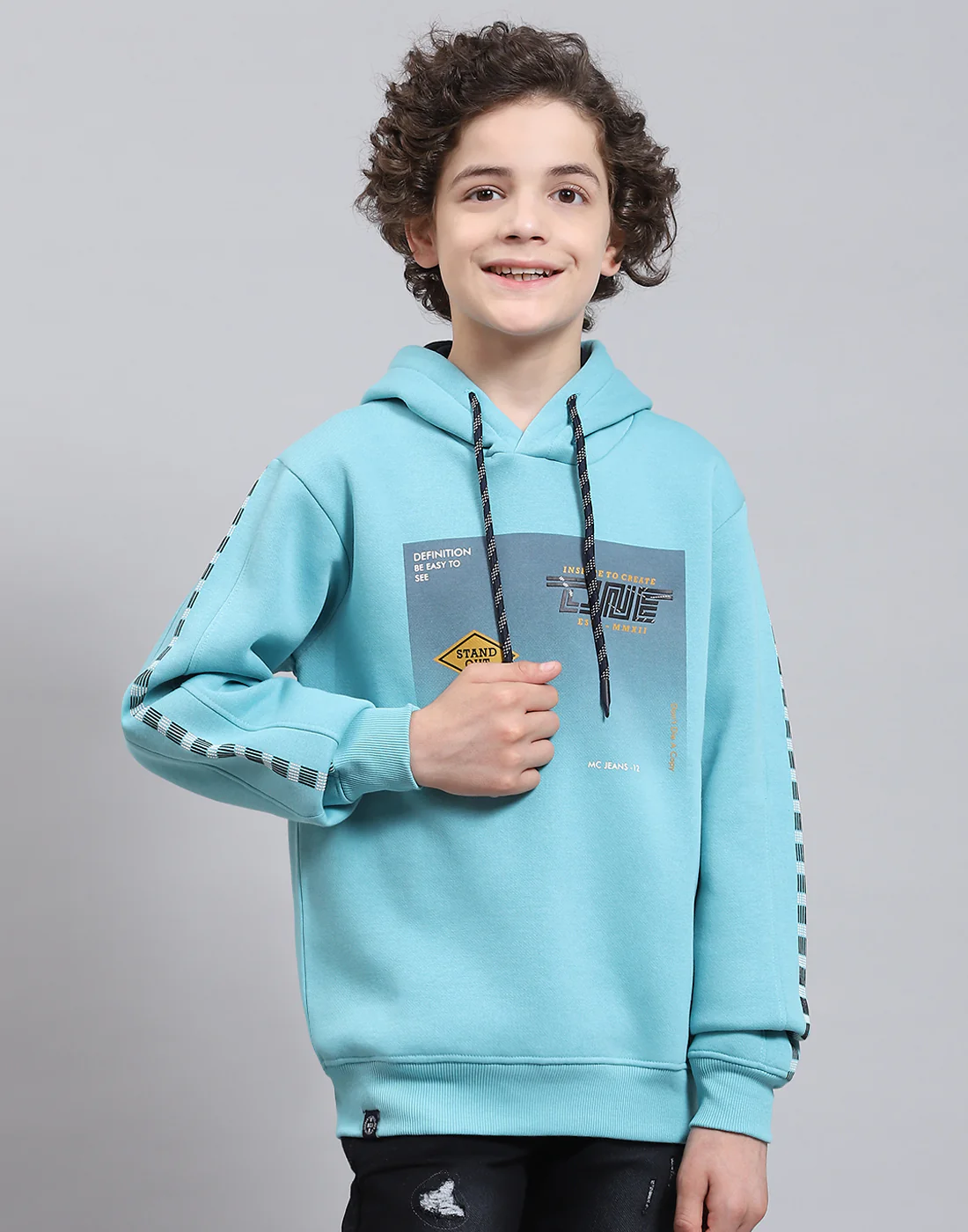 Boys Blue Printed Round Neck Full Sleeve Sweatshirt - Image 2