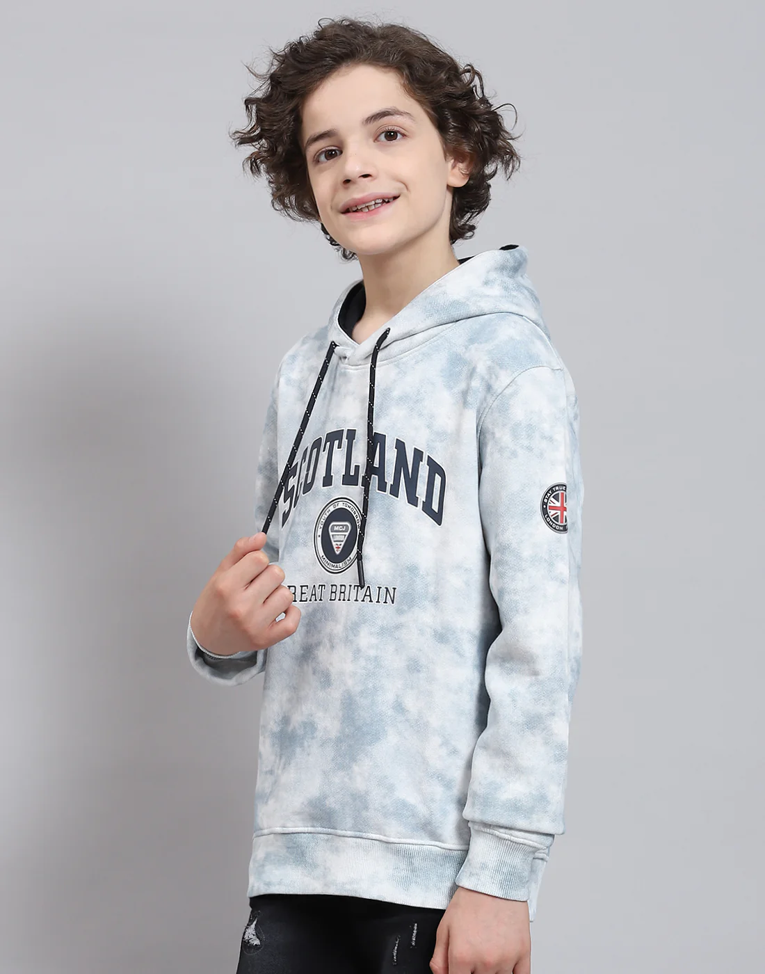 Boys Blue Printed Round Neck Full Sleeve Sweatshirt - Image 3
