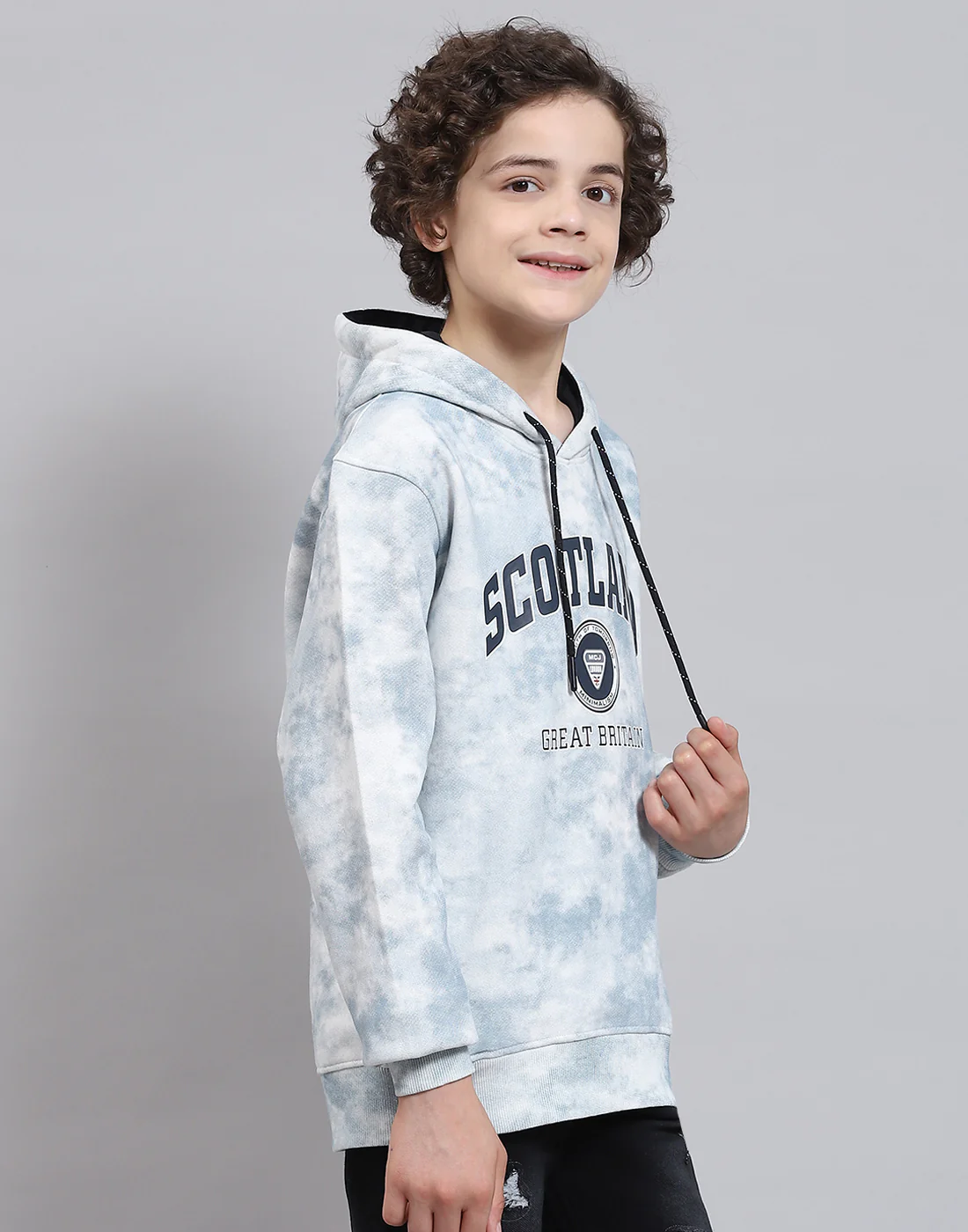 Boys Blue Printed Round Neck Full Sleeve Sweatshirt - Image 4