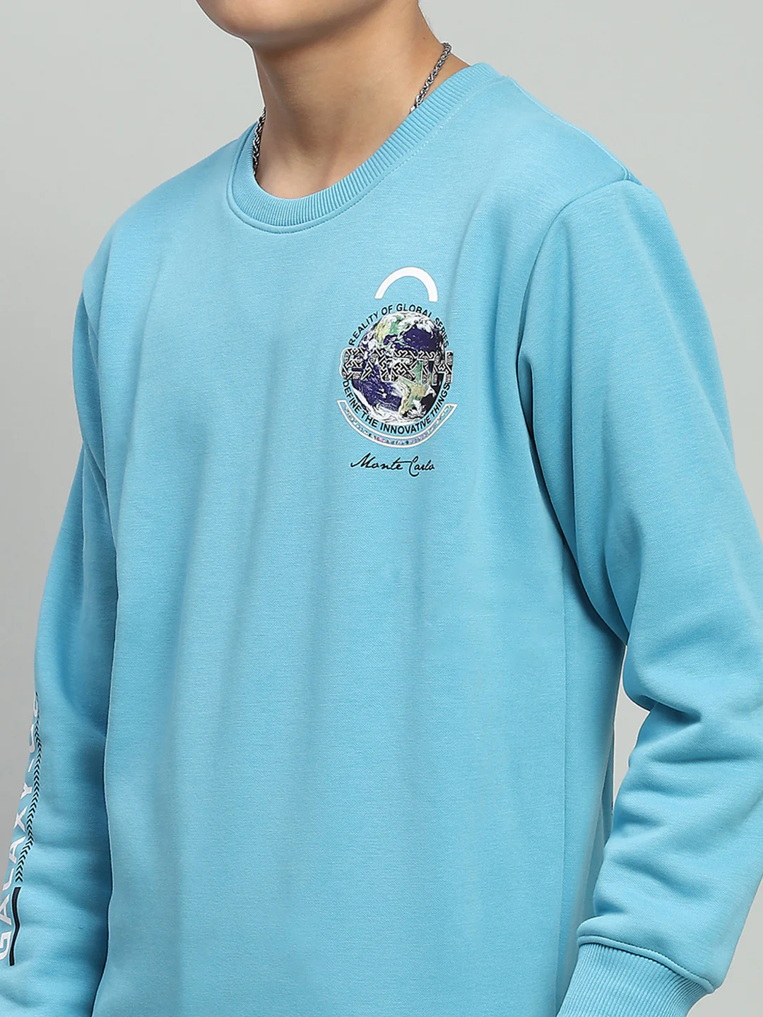 Boys Blue Printed Round Neck Full Sleeve Sweatshirt - Image 6