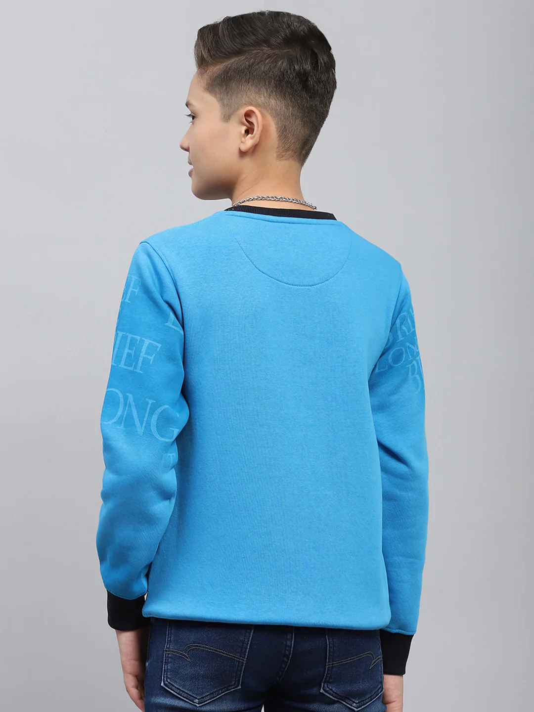 Boys Blue Printed Round Neck Full Sleeve Sweatshirt - Image 5