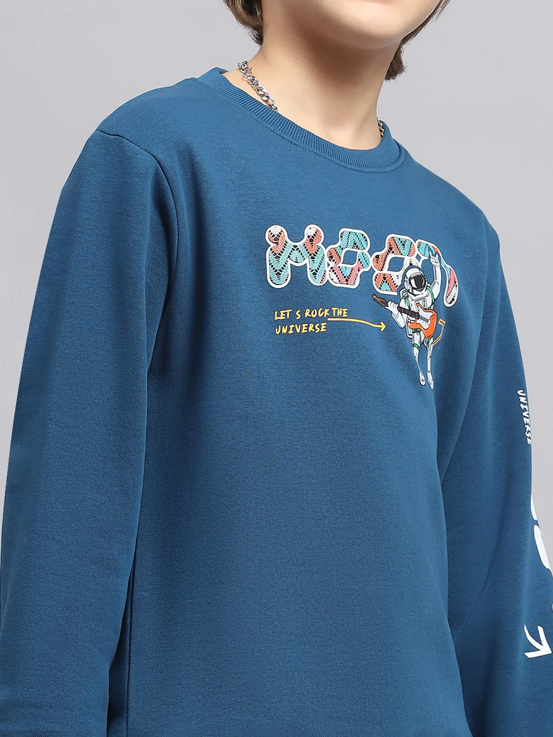 Boys Blue Printed Round Neck Full Sleeve Sweatshirt - Image 6