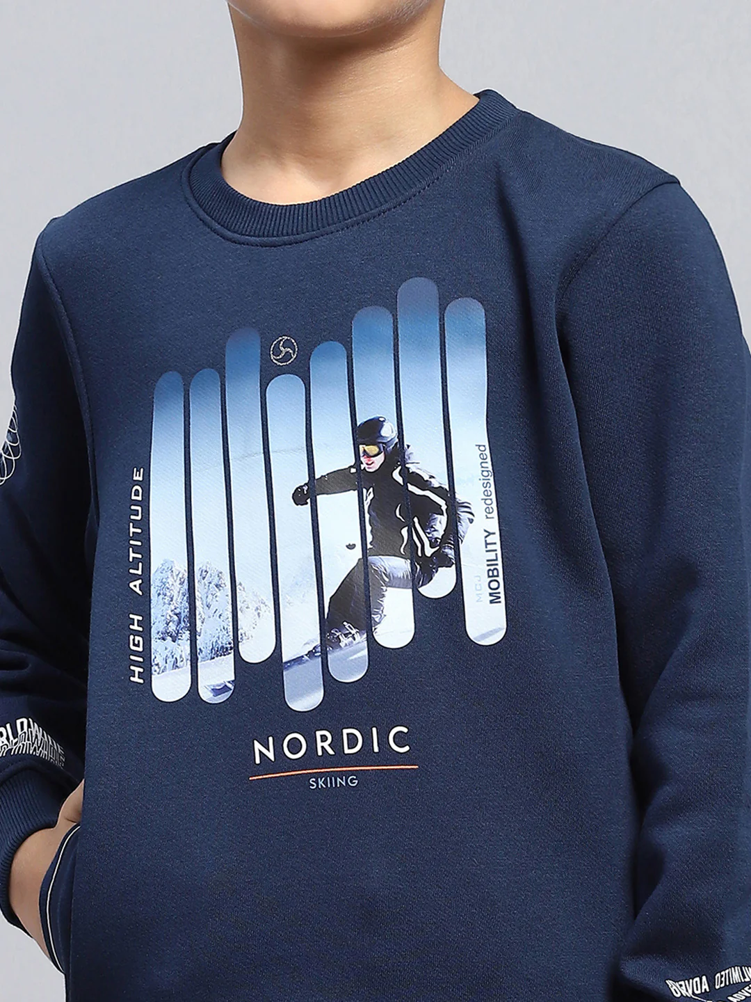 Boys Blue Printed Round Neck Full Sleeve Sweatshirt - Image 6