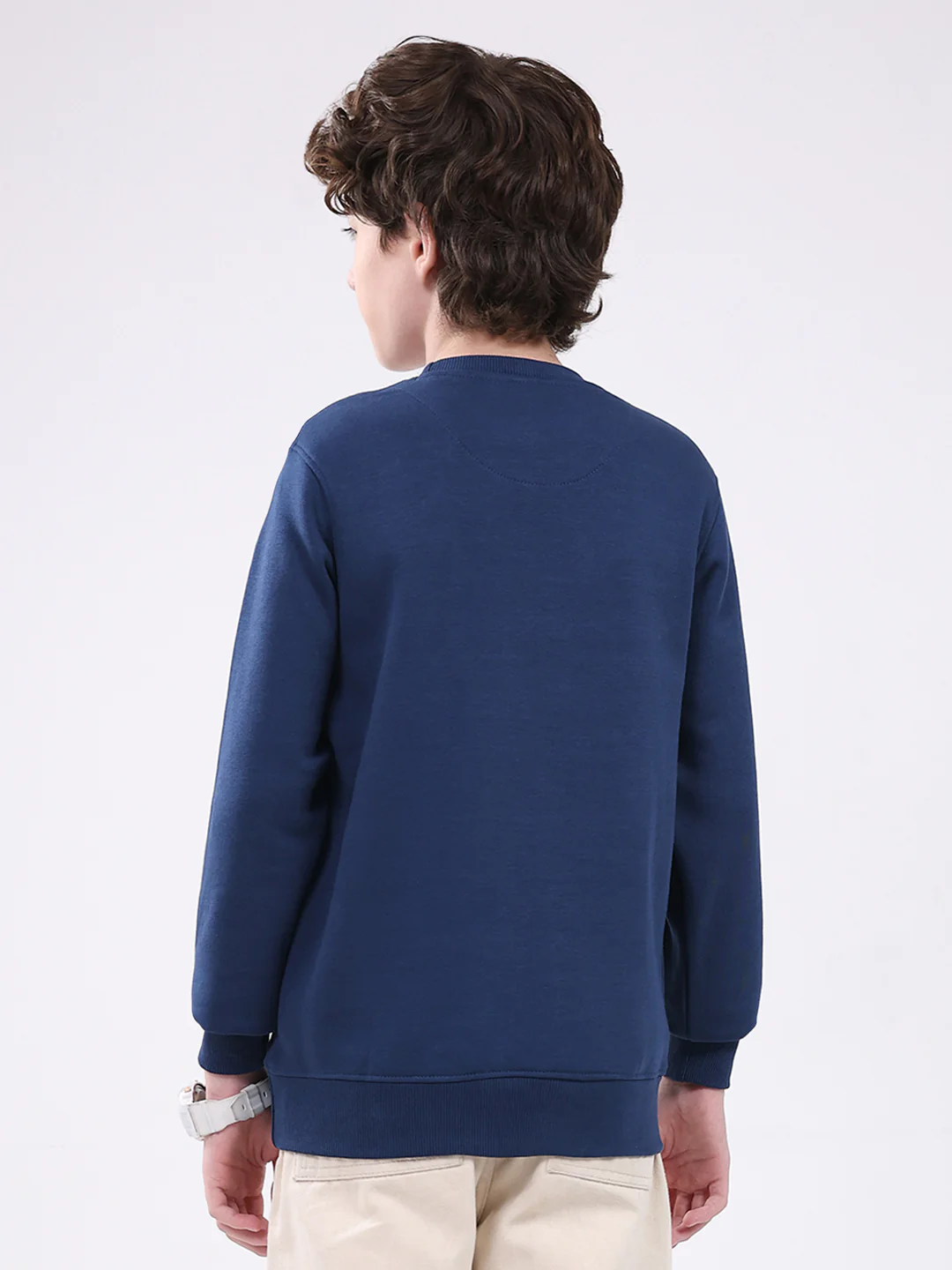 Boys Blue Printed Round Neck Full Sleeve Sweatshirt - Image 5