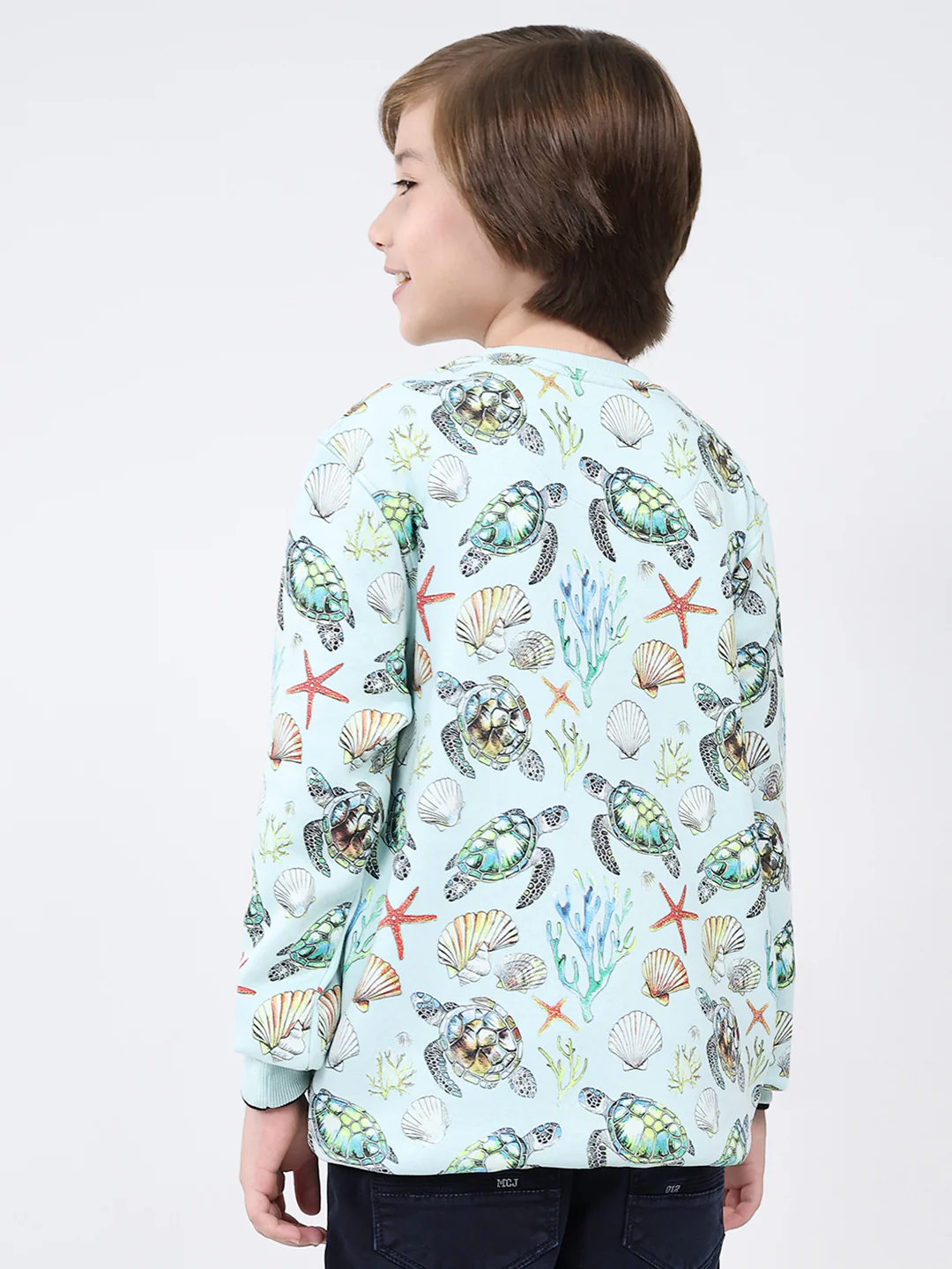 Boys Blue Printed Round Neck Full Sleeve Sweatshirt - Image 5