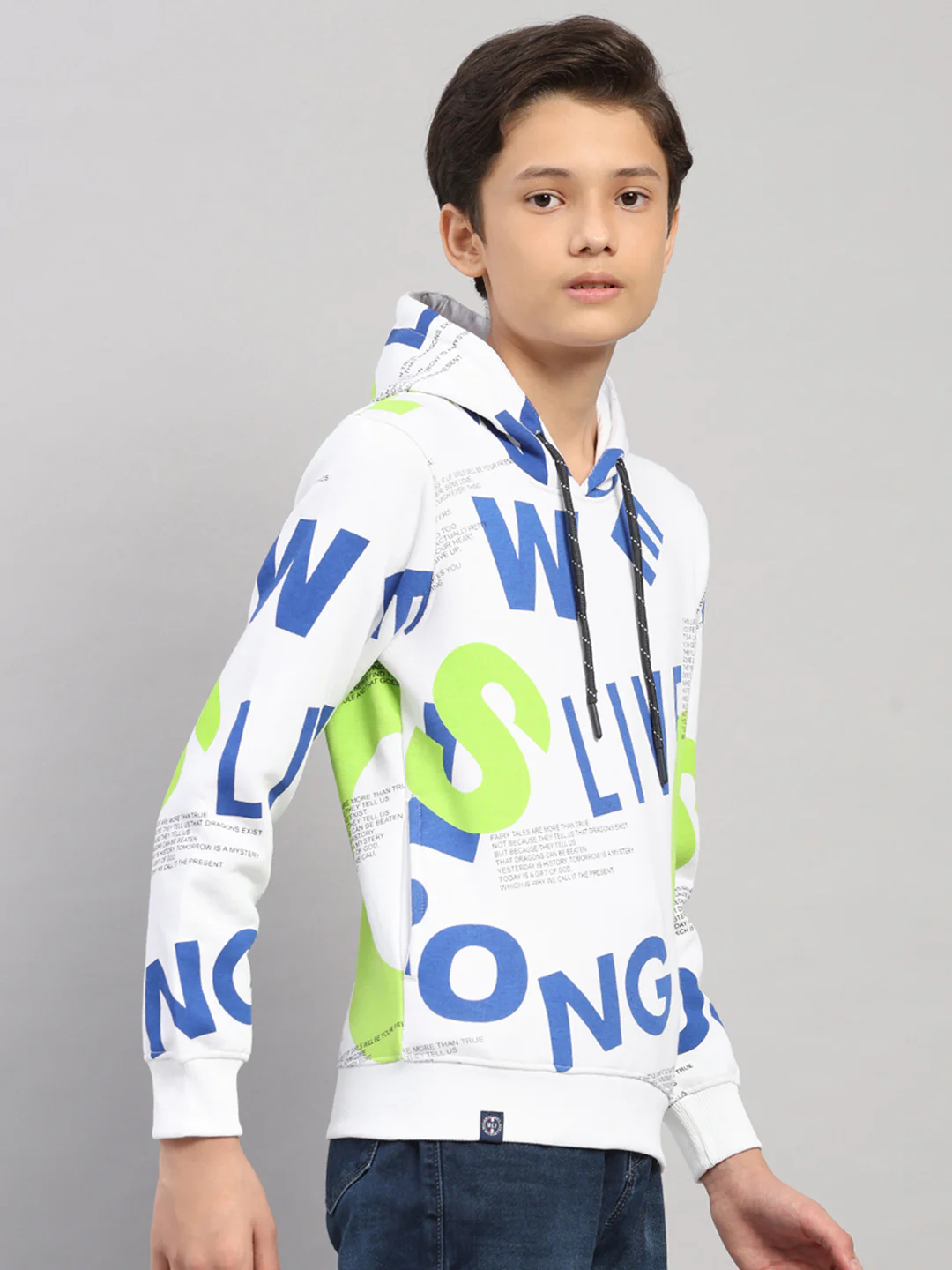 Boys Blue Printed Round Neck Full Sleeve Sweatshirt - Image 4