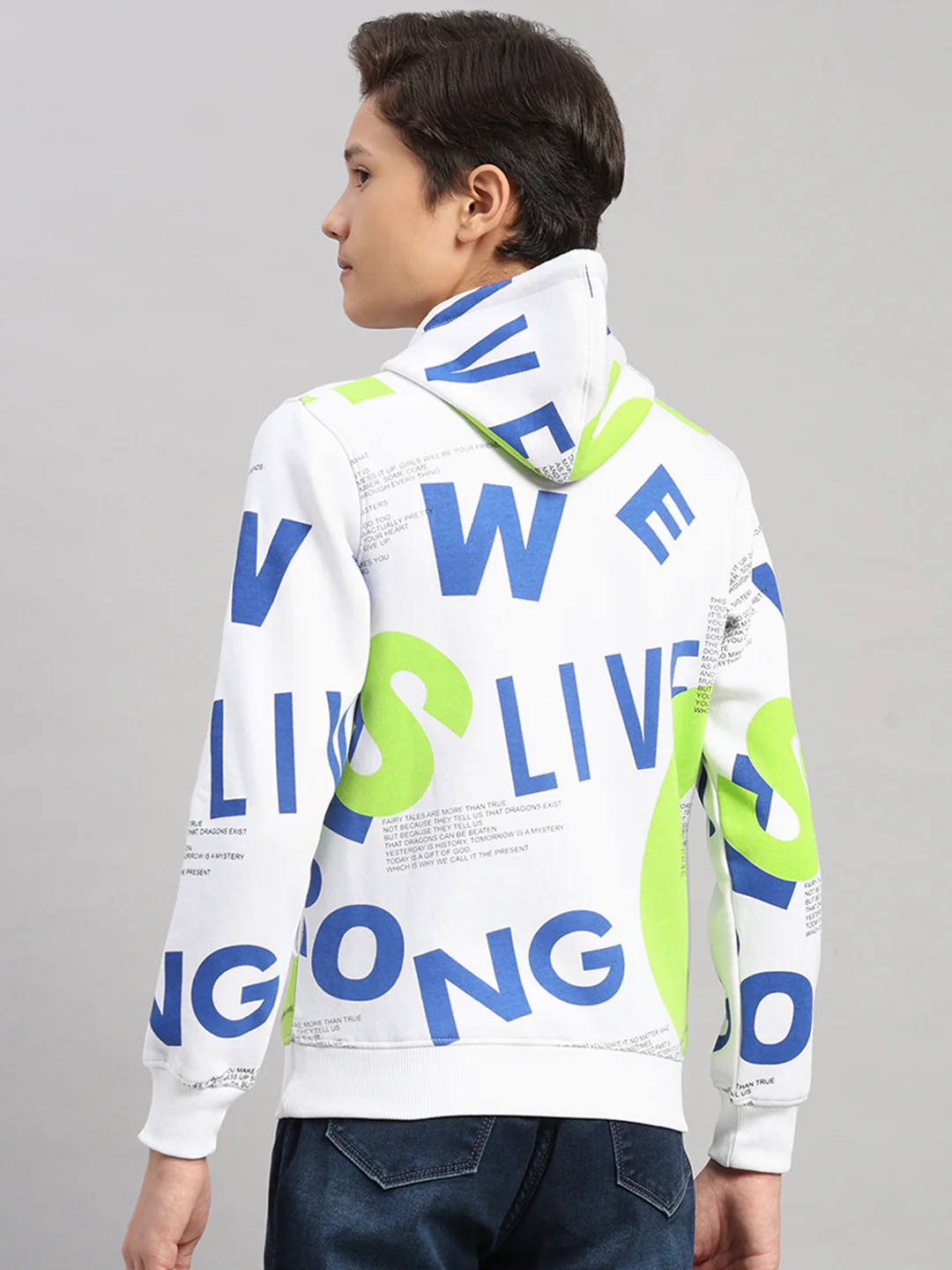 Boys Blue Printed Round Neck Full Sleeve Sweatshirt - Image 5