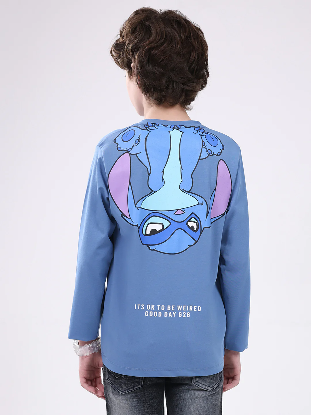 Boys Blue Printed Round Neck Full Sleeve Winter T-Shirt - Image 5