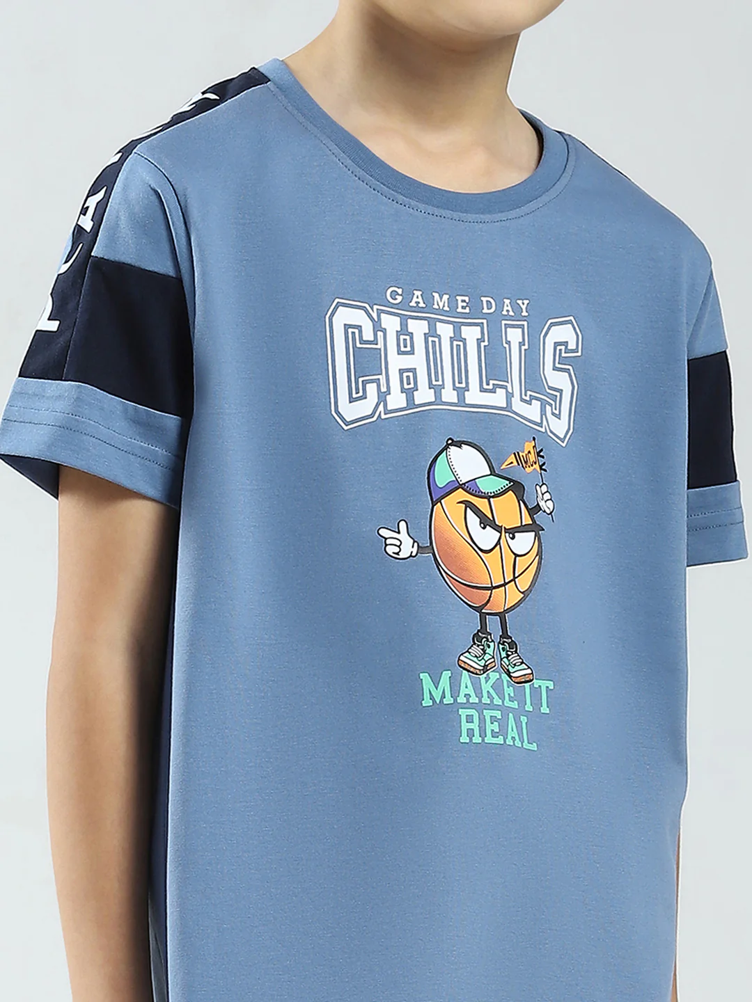 Boys Blue Printed Round Neck Half Sleeve Bermuda Set - Image 8