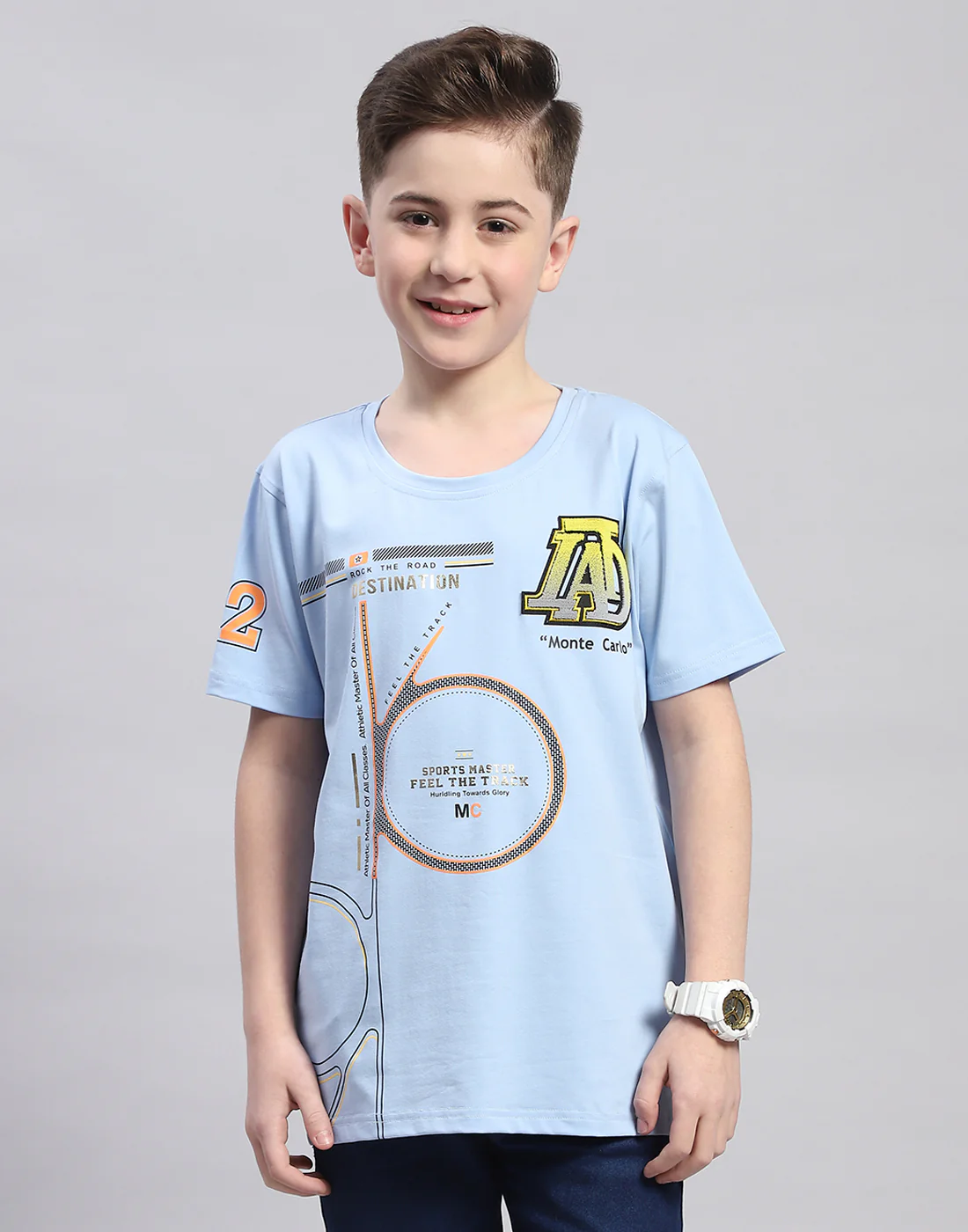 Boys Blue Printed Round Neck Half Sleeve T-Shirt - Image 2