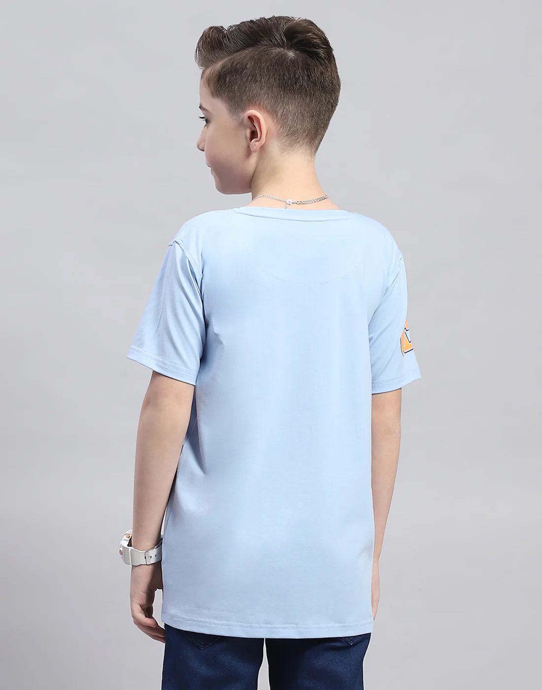 Boys Blue Printed Round Neck Half Sleeve T-Shirt - Image 5