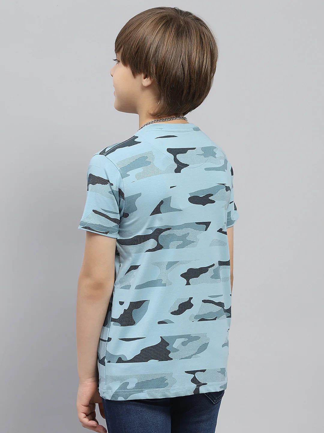Boys Blue Printed Round Neck Half Sleeve T-Shirt - Image 5