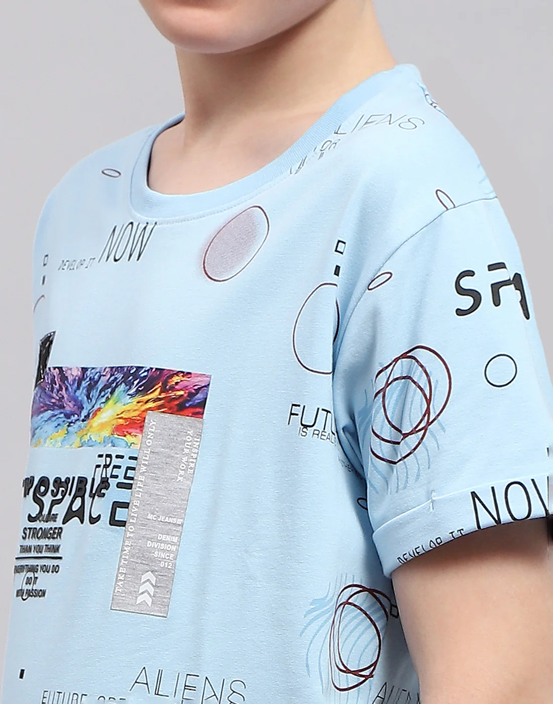 Boys Blue Printed Round Neck Half Sleeve T-Shirt - Image 7