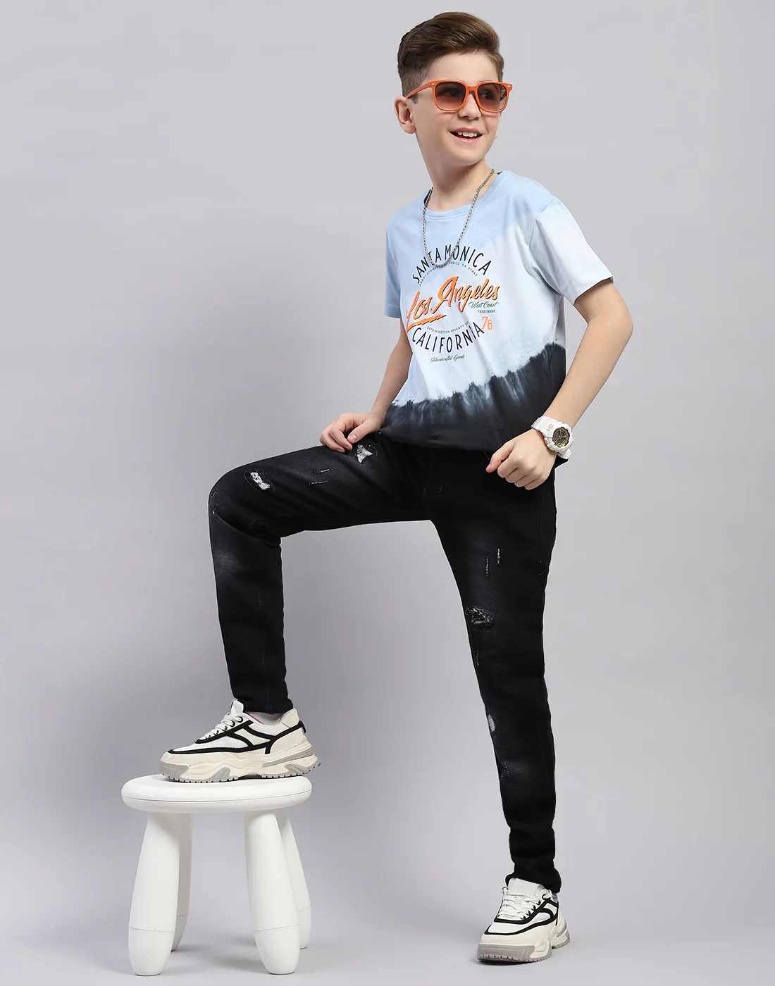 Boys Blue Printed Round Neck Half Sleeve T-Shirt - Image 2