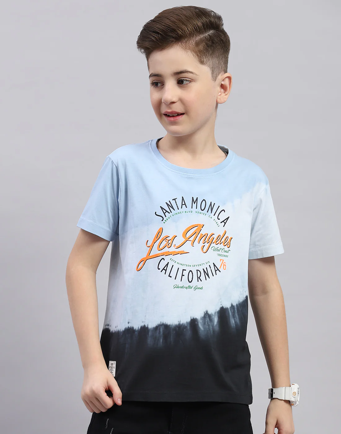 Boys Blue Printed Round Neck Half Sleeve T-Shirt - Image 3