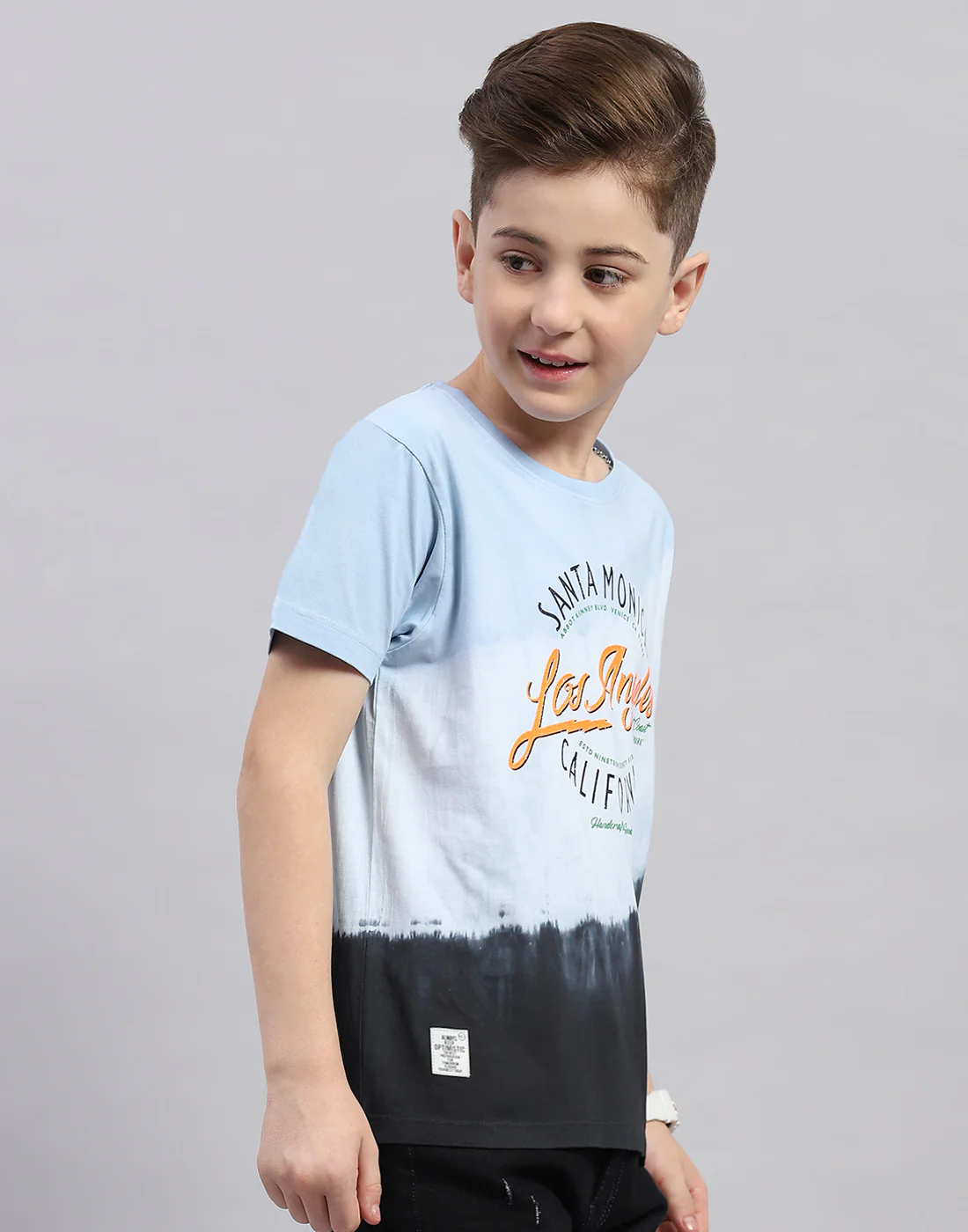 Boys Blue Printed Round Neck Half Sleeve T-Shirt - Image 5