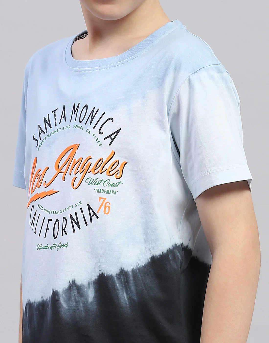 Boys Blue Printed Round Neck Half Sleeve T-Shirt - Image 7